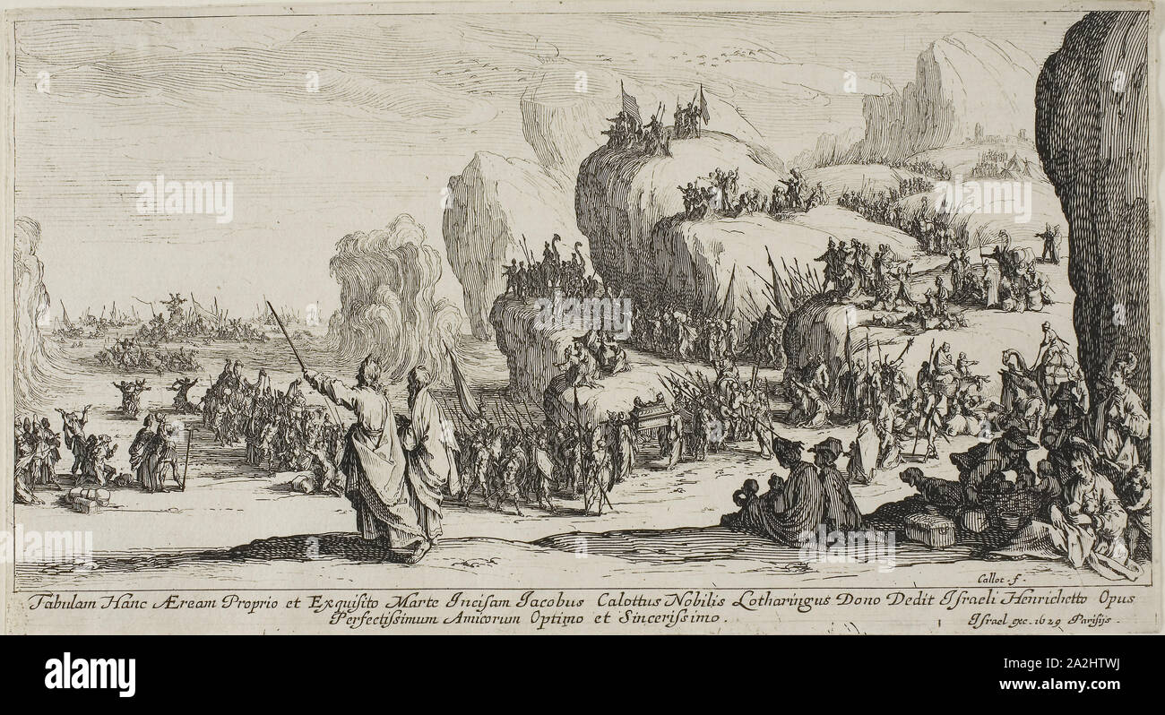 Il passaggio del Mar Rosso, 1628-30, Jacques Callot, Francese, 1592-1635, Francia, incisione su carta, 127 × 233 mm (foglio, leggermente la piastra rifilato Foto Stock