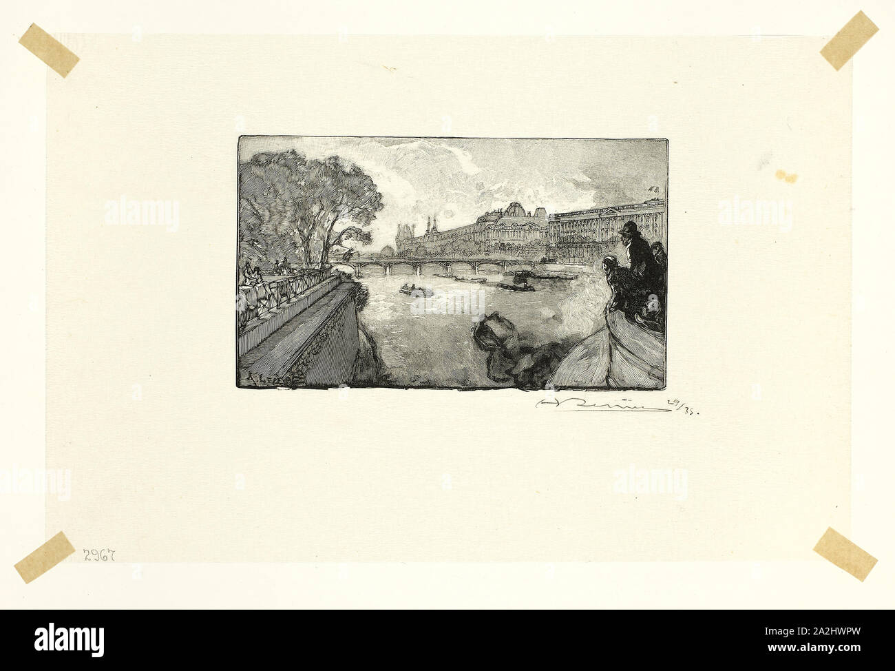 Il museo del Louvre, visto dal Pont Neuf, piastra di tredici da Le Long de la Seine et des Boulevards, 1890, pubblicato 1910, Louis Auguste Lepère (Francese, 1849-1918), pubblicata da A. Desmoulins (francese, attivo c. 1908-1910), Francia, incisione su legno nero in crema tessuto giapponese, 72 × 122 mm (nell'immagine), 149 × 228 mm (foglio Foto Stock