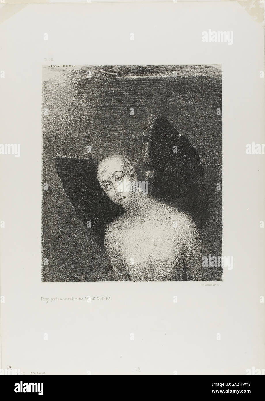 L'angelo perduto quindi aperto Ali Nere, dalla notte, 1886, Odilon Redon, Francese, 1840-1916, Francia, litografia in bianco e nero in avorio carta Cina collé, fissate su carta bianca di qualità carta, 256 × 214 mm (nell'immagine), 259 × 216 mm (lombata) 445 × 315 mm (foglio Foto Stock