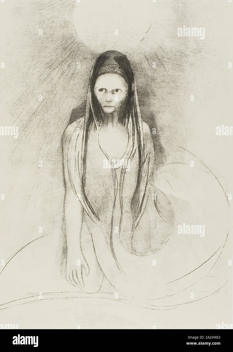 Intelligenza era la mia! Sono diventato il Grande Buddha!, la piastra 12 di 24, 1896, Odilon Redon, Francese, 1840-1916, Francia, litografia in nero su fondo giallo-crema carta Cina stabilite su avorio carta intessuta, 312 × 213 mm (nell'immagine), 313 × 219 mm (lombata) 453 × 347 mm (foglio Foto Stock