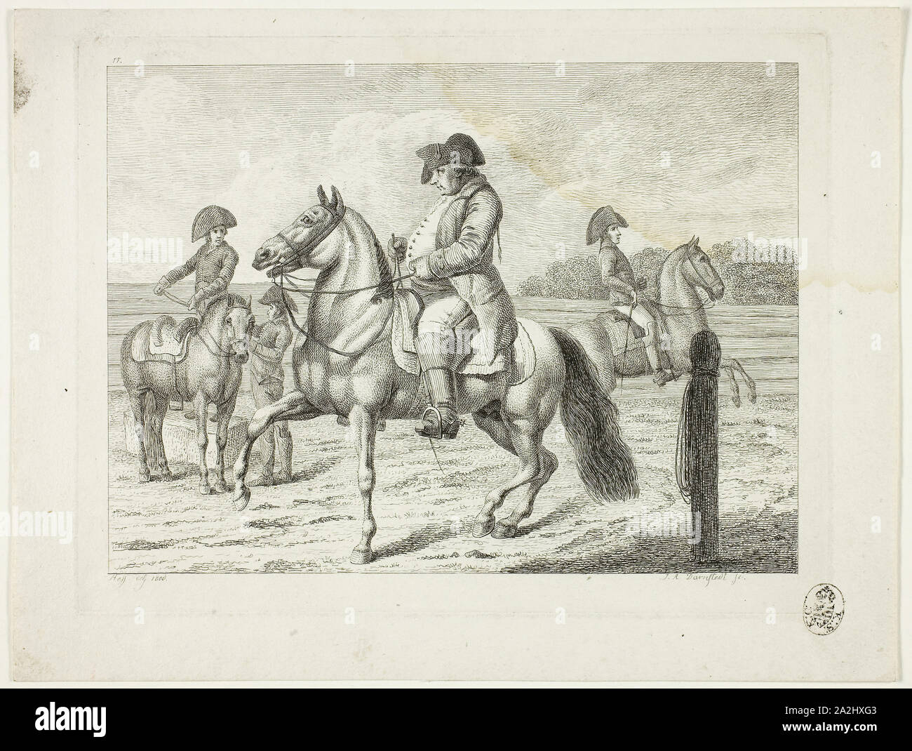 Scuola di equitazione e cavalli, 1806, Johann Adolph Darnstedt, Tedesco, 1769-1844, Germania, incisione su avorio carta intessuta, 138 × 181 mm (nell'immagine), 150 × 204 mm (piastra), 183 × 240 mm (foglio Foto Stock