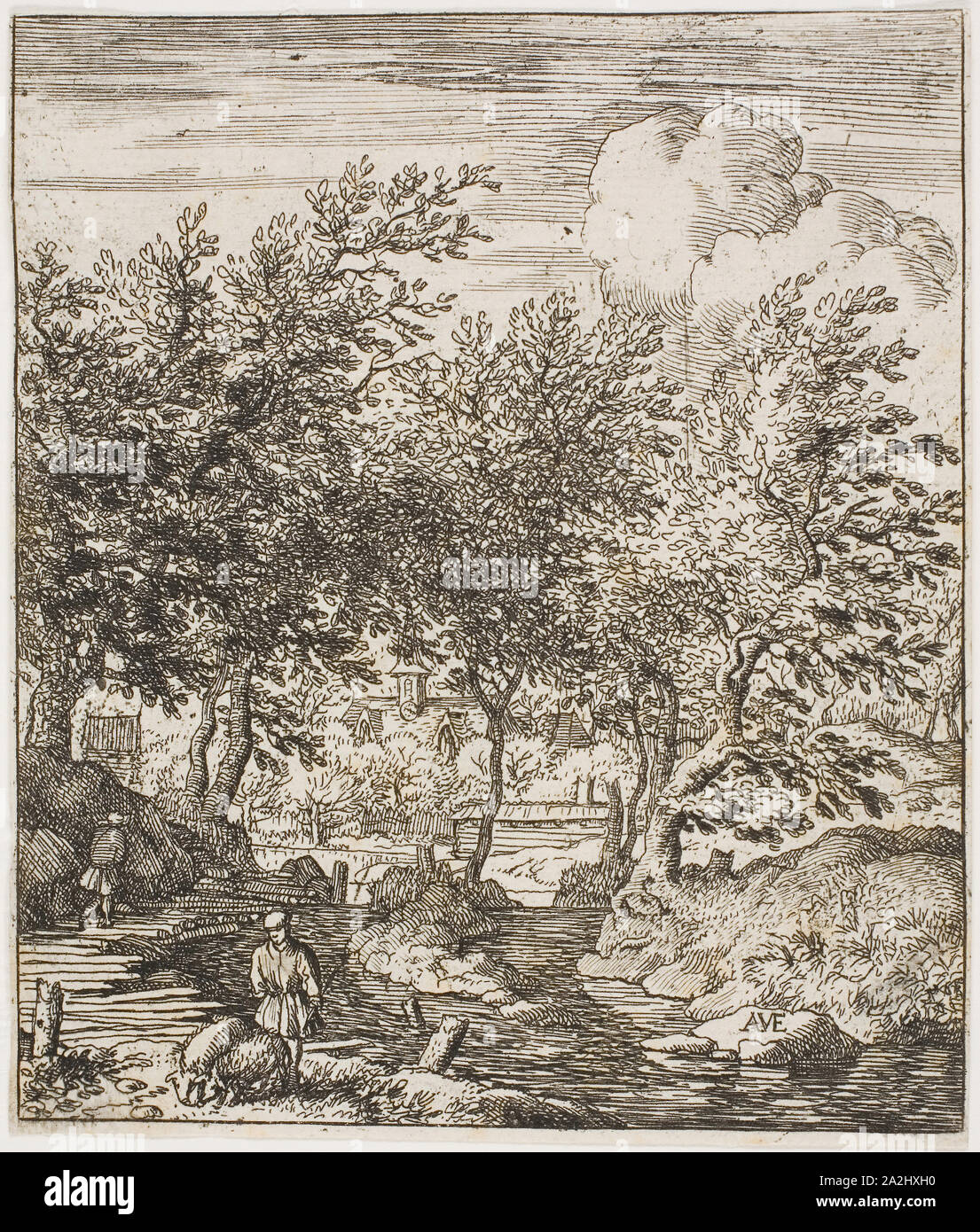 Il guardiano dei porci, n.d., Allart van Everdingen, Olandese, 1621-1675, Olanda, incisione su carta, 127 x 107 mm Foto Stock