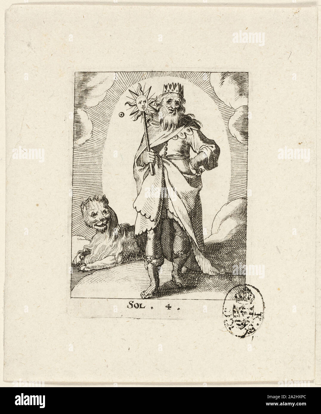 Sol, lastra 4 da Der VII Planeten, n.d., Conrad Meyer, svizzero, 1618-1689, Svizzera, attacco in nero su avorio carta vergata, 69 x 49 mm (foglio Foto Stock