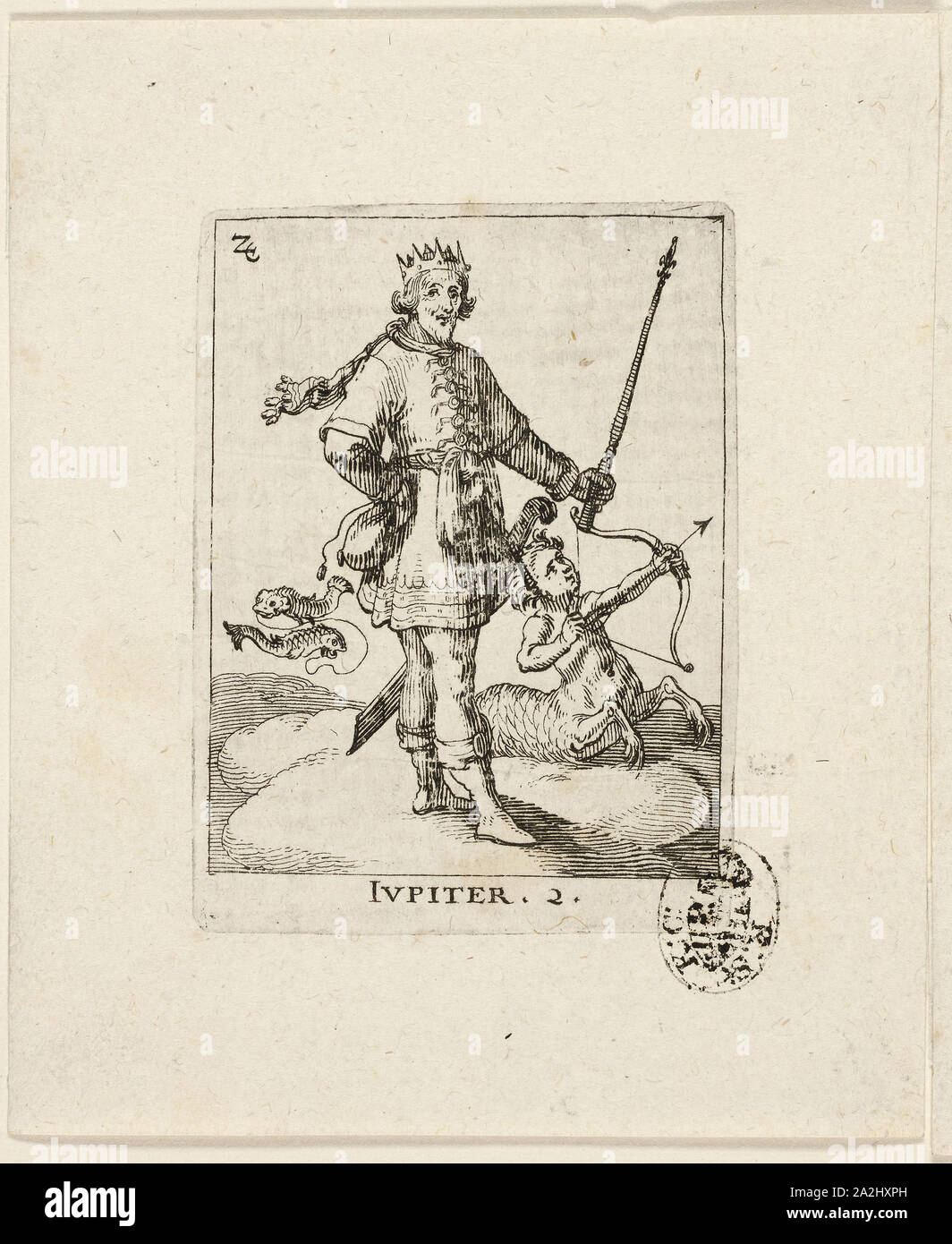Giove, piastra due da Der VII Planeten, n.d., Conrad Meyer, svizzero, 1618-1689, Svizzera, attacco in nero su avorio carta vergata, 69 x 49 mm (foglio Foto Stock