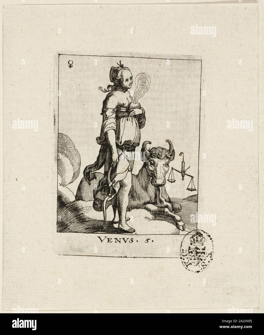 Venere, la piastra 5 da Der VII Planeten, n.d., Conrad Meyer, svizzero, 1618-1689, Svizzera, attacco in nero su avorio carta vergata, 69 x 49 mm (foglio Foto Stock