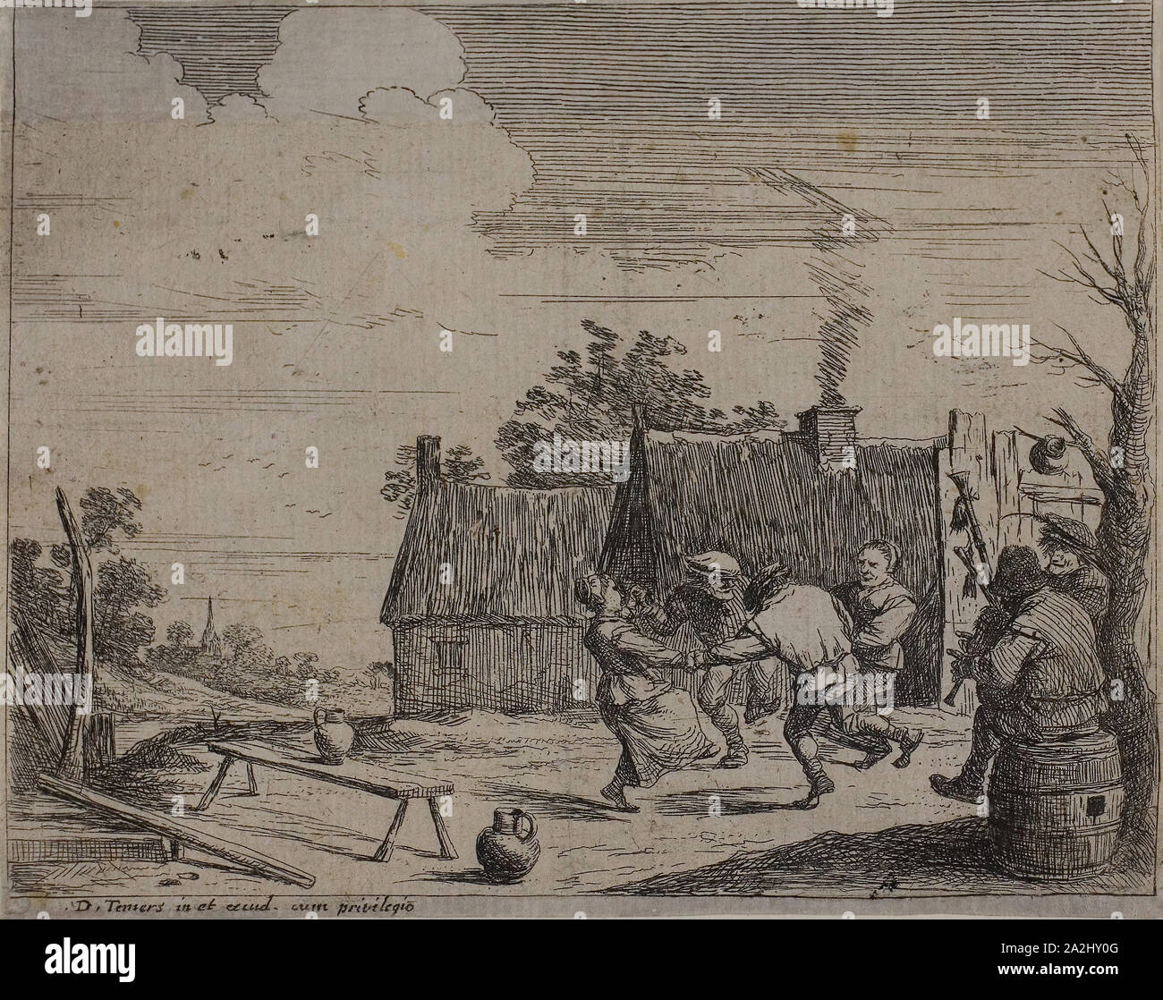 Cerchio di danza, 1635/68, David Teniers il Giovane, fiammingo, 1610-1690, Fiandre, attacco in nero su crema di latte di cui carta, 104 × 133 mm Foto Stock