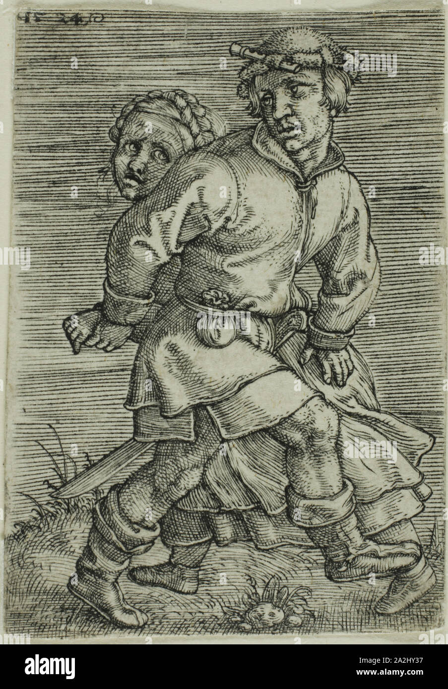 Contadino coppia danzante, 1524, Barthel Beham, Tedesco, 1502-1540, Germania, incisione in nero su avorio carta vergata, 56 x 39 mm (l'immagine/piastra/LAMIERA Foto Stock