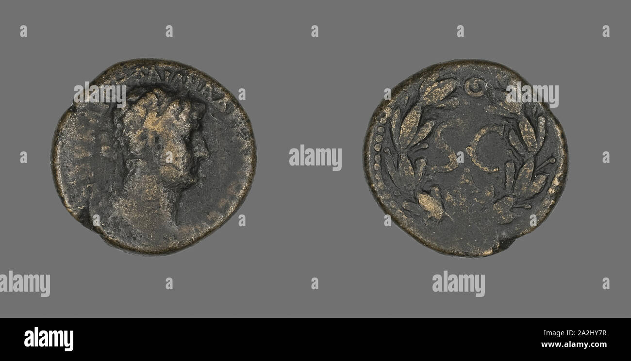 Moneta raffigurante l'imperatore Adriano, annuncio 117/138, Romano, Impero Romano, bronzo, Diam. 2.1 cm, 6,58 g Foto Stock