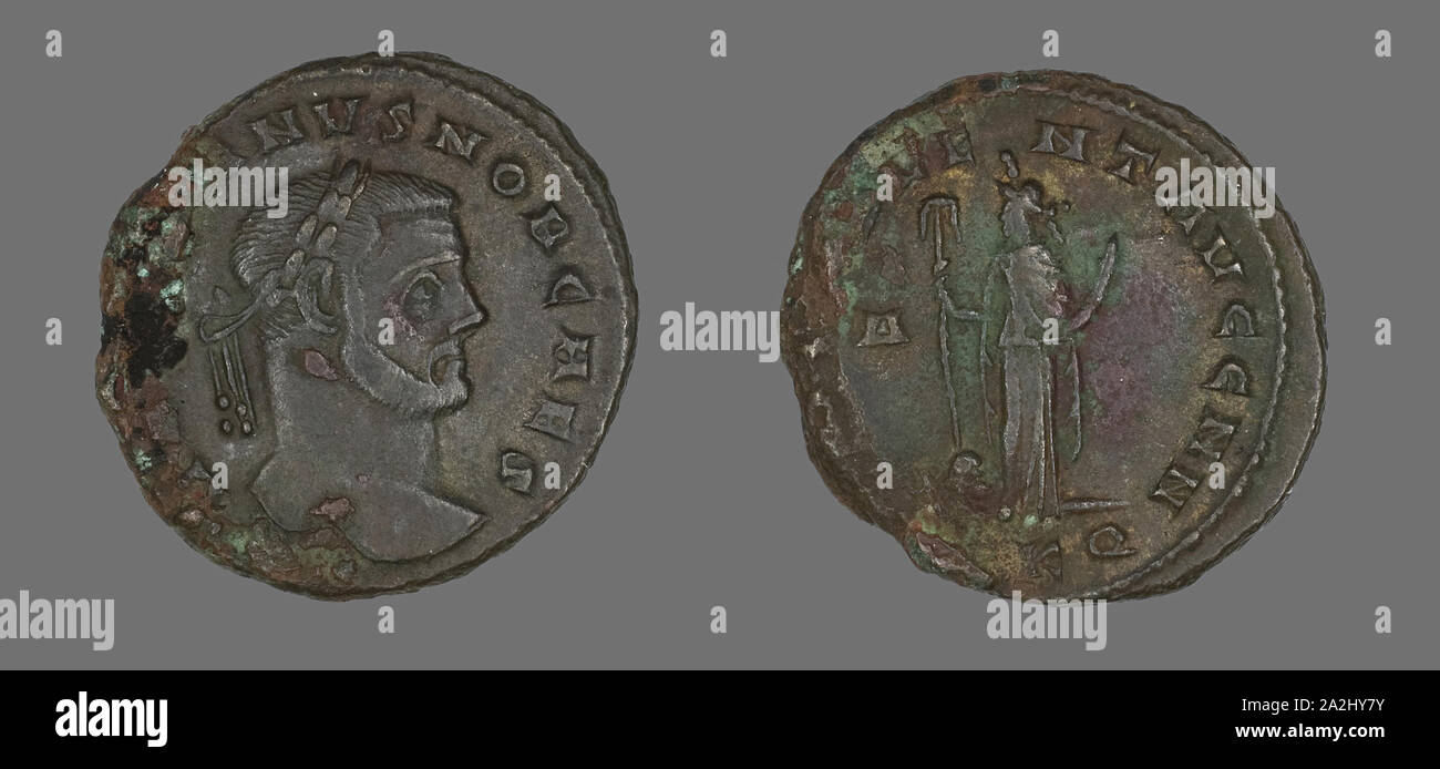 Moneta raffigurante l'imperatore Galerio, ANNUNCIO 293, Romano, Impero Romano, bronzo, Diam. 2.7 cm, 8,78 g Foto Stock