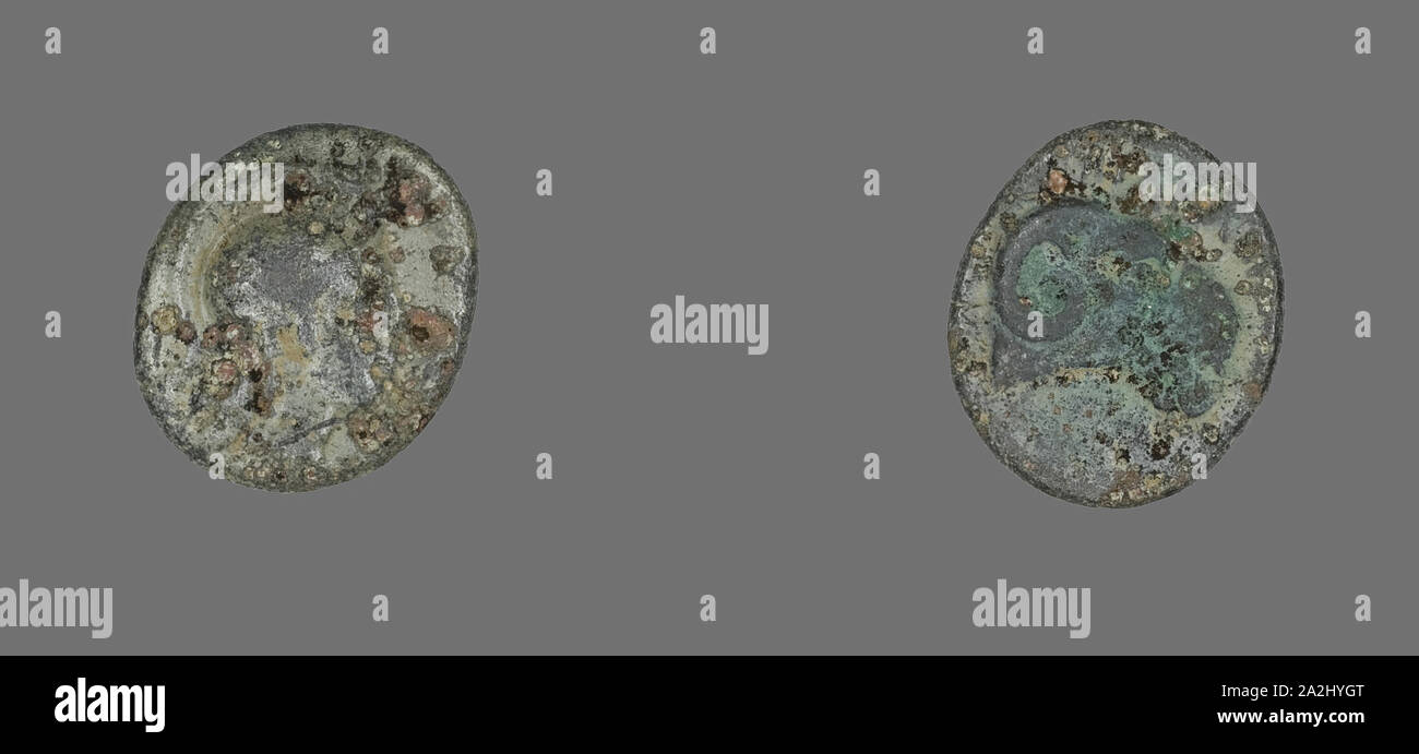 Moneta raffigurante la dea Atena, 387/301 BC, greco, antica Grecia, bronzo, Diam. 1.4 cm, 1,64 g Foto Stock