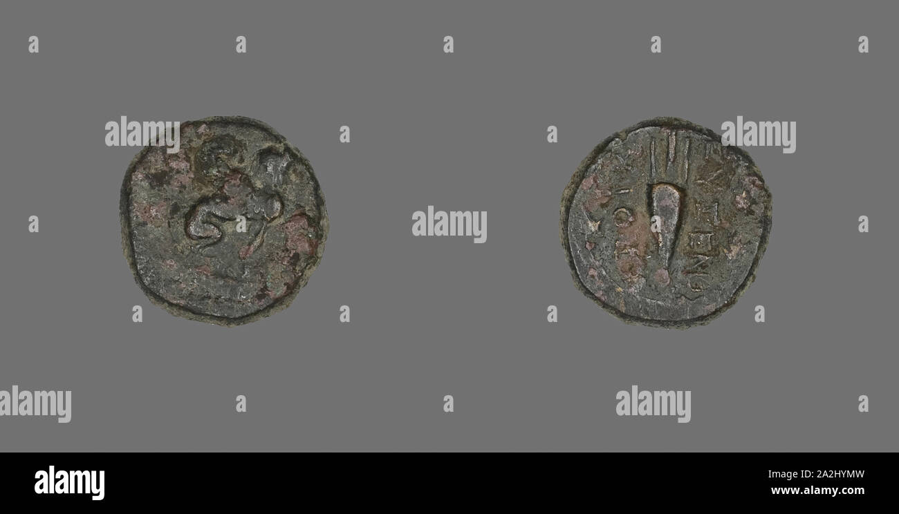 Moneta raffigurante una sfinge, circa 84 BC, greco, antica Grecia, bronzo, Diam. 1.5 cm, 3,41 g Foto Stock