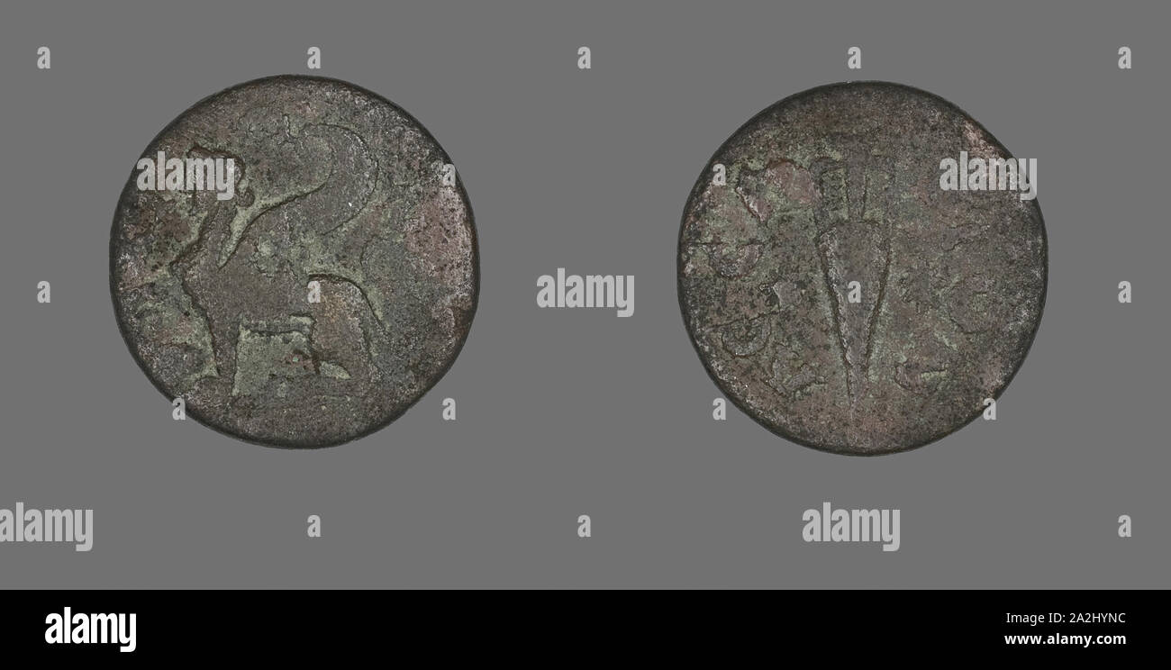 Moneta raffigurante una sfinge, annuncio 138/217 (?), romano, impero romano, bronzo, Diam. 2 cm, 4,64 g Foto Stock