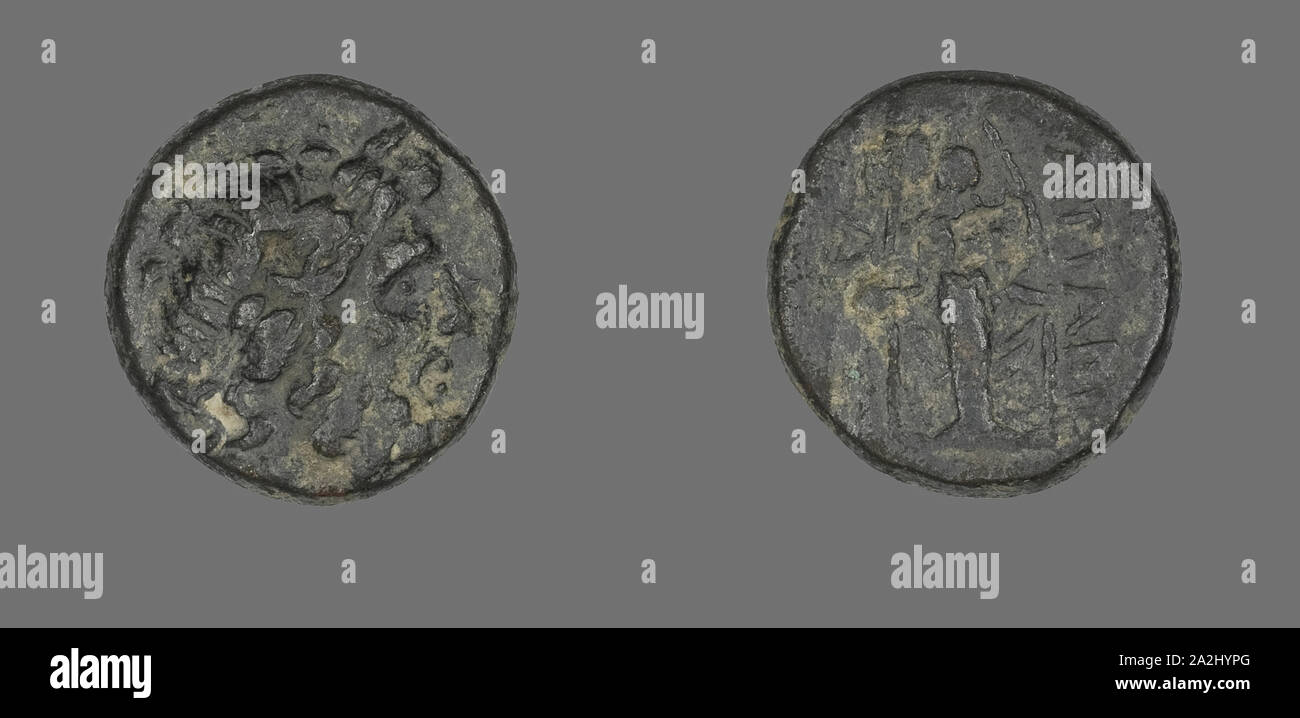 Medaglia raffigurante il dio Zeus, 133/48 BC, greco, Grecia, bronzo, Diam. 1.9 cm, 6,93 g Foto Stock