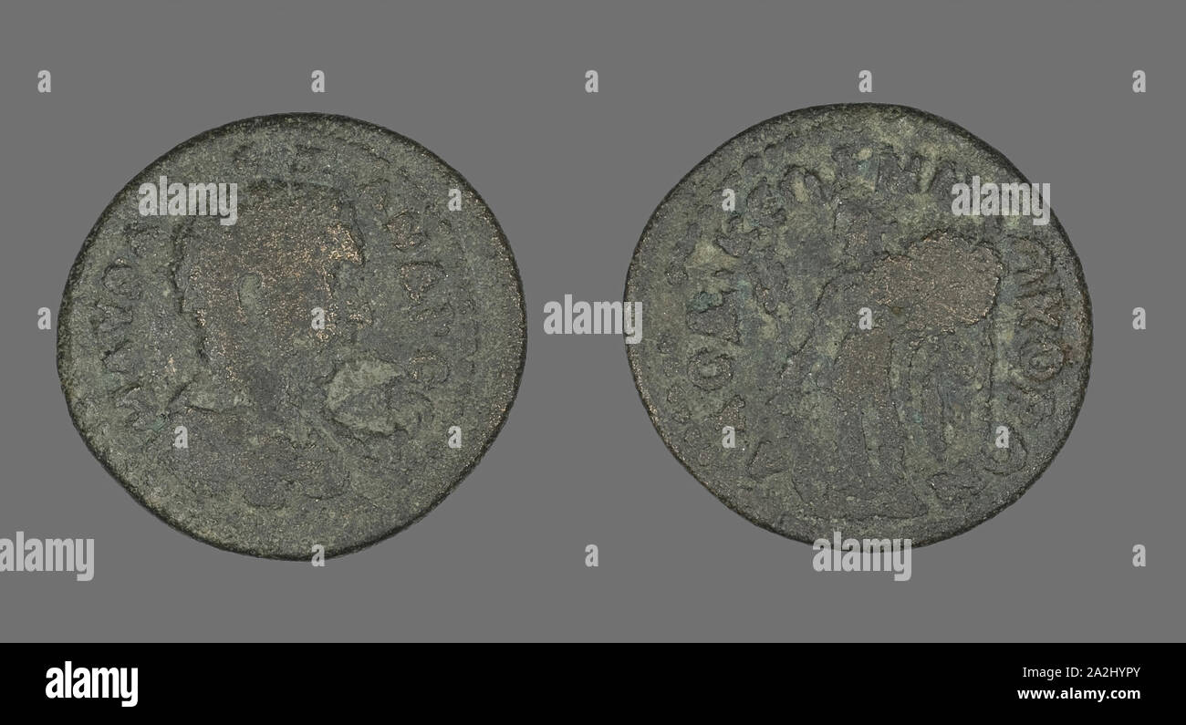 Moneta raffigurante l'imperatore Severo Alessandro, prima dell'inserzione 222, Romano, Impero Romano, bronzo, Diam. 2.4 cm, 5,00 g Foto Stock
