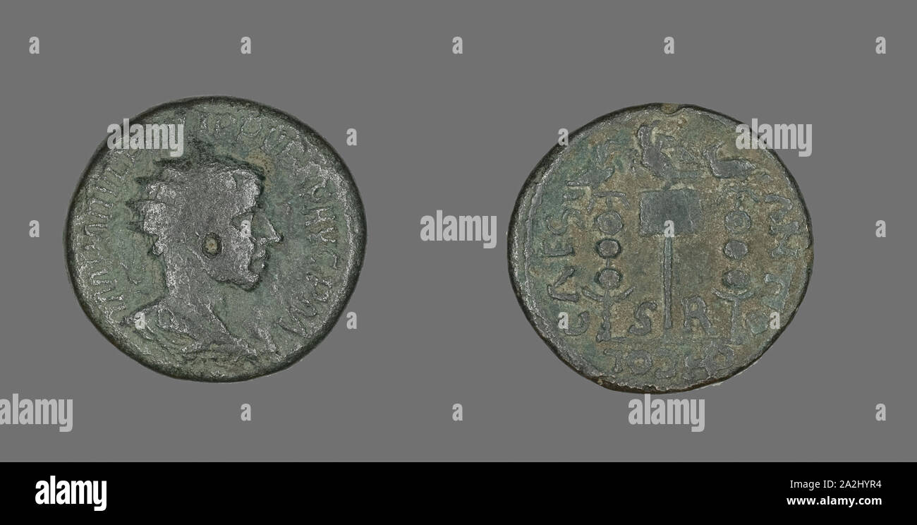 Moneta raffigurante il re Filippo II, annuncio 247/249, Romano, Impero Romano, bronzo, Diam. 2.7 cm, 10.15 g Foto Stock