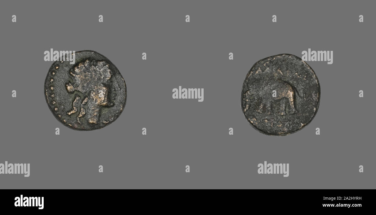 Moneta raffigurante una testa femminile, 223/187 BC, greco, antica Grecia, bronzo, Diam. 1.4 cm, 2,58 g Foto Stock