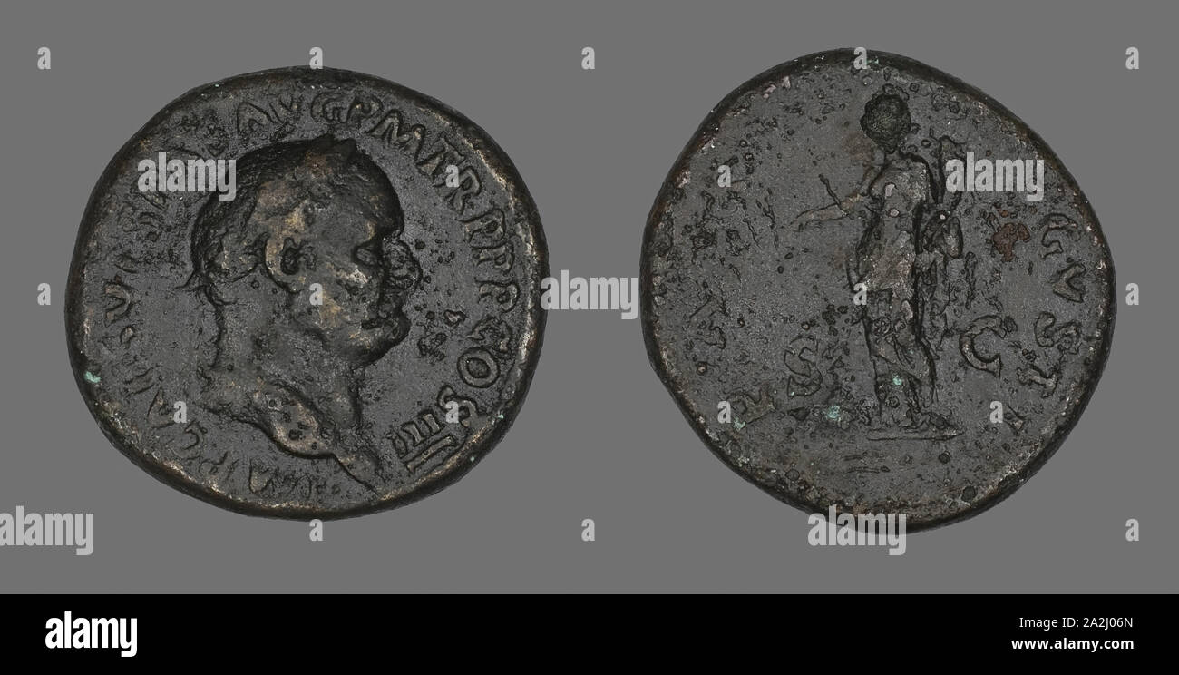 Sestertius (moneta) raffigurante l'imperatore Vespasiano, annuncio 69/79, Romano, Impero Romano, bronzo, Diam. 3.3 cm, 26.03 g Foto Stock