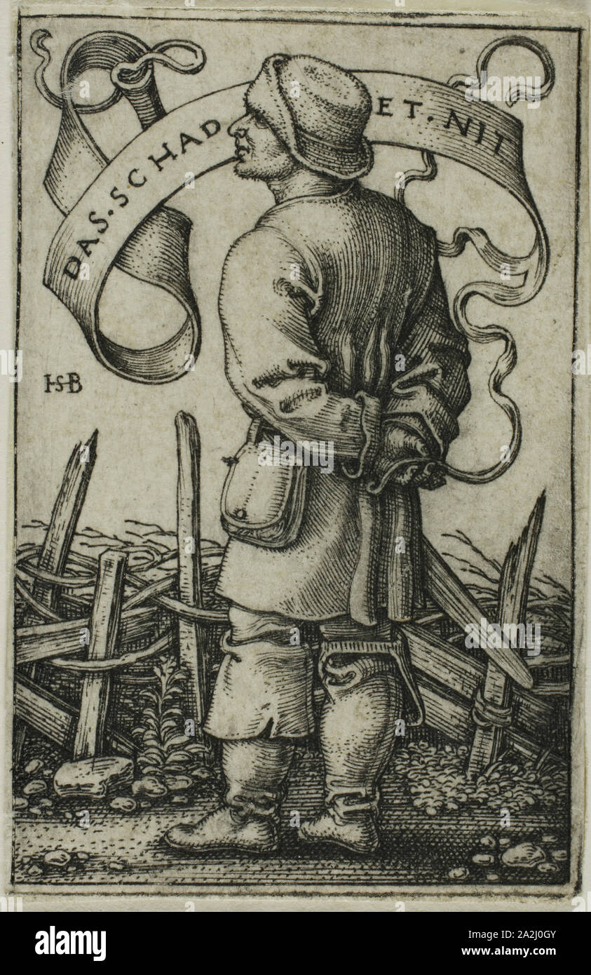 Il Meteo Das contadina Schadet nit, c. 1542, Sebald Beham, Tedesco, 1500-1550, Germania, incisione in nero su avorio carta vergata, 44 x 28 mm (l'immagine/piastra), 45 x 29 mm (foglio Foto Stock