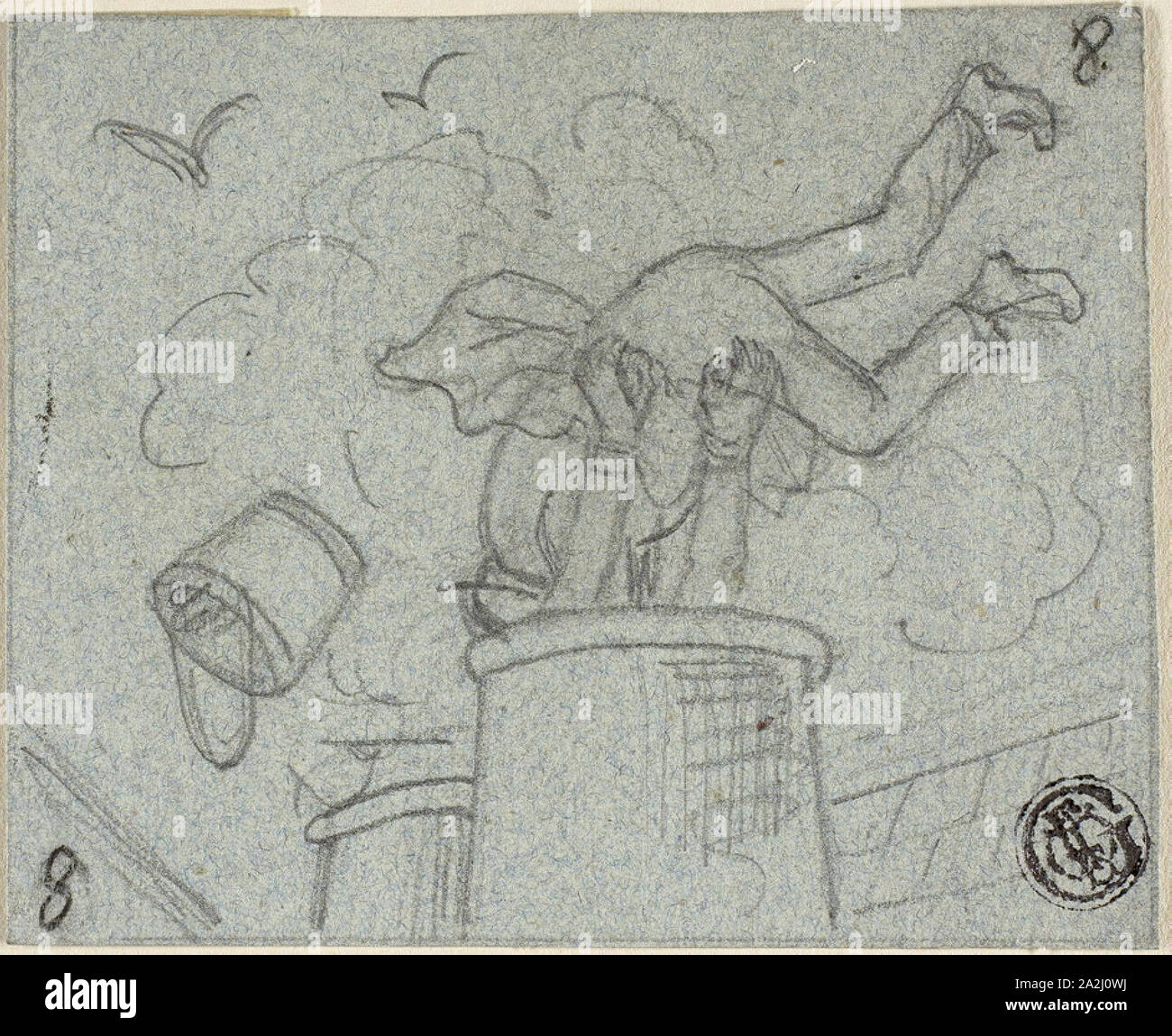 Gli episodi da cappella Bianca Vita, c. 1850, attribuita a Giovanni sanguisuga, Inglese, 1817-1864, Inghilterra, grafite blu su carta intessuta, 73 × 88 mm Foto Stock