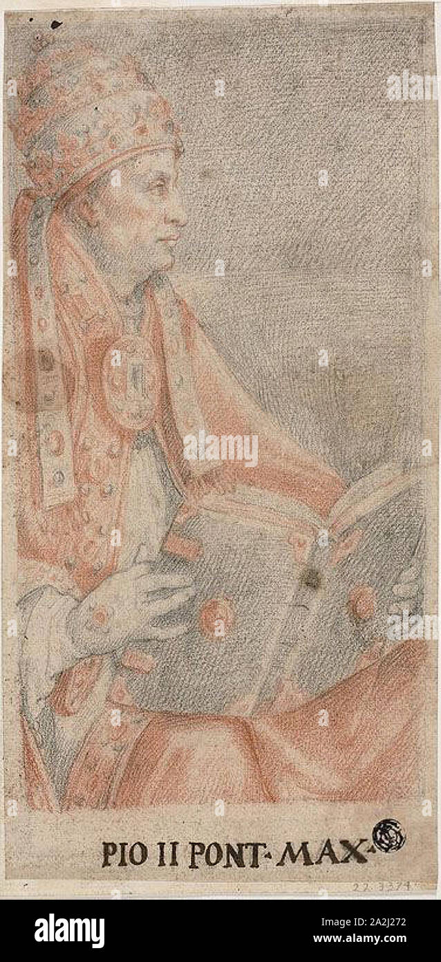 Papa Pio II, c. 1560, attribuito a Federico Zuccaro, Italiano, 1540/41-1609, l'Italia, il rosso e il nero il gesso sulla crema di latte di cui carta, 272 x 134 mm Foto Stock
