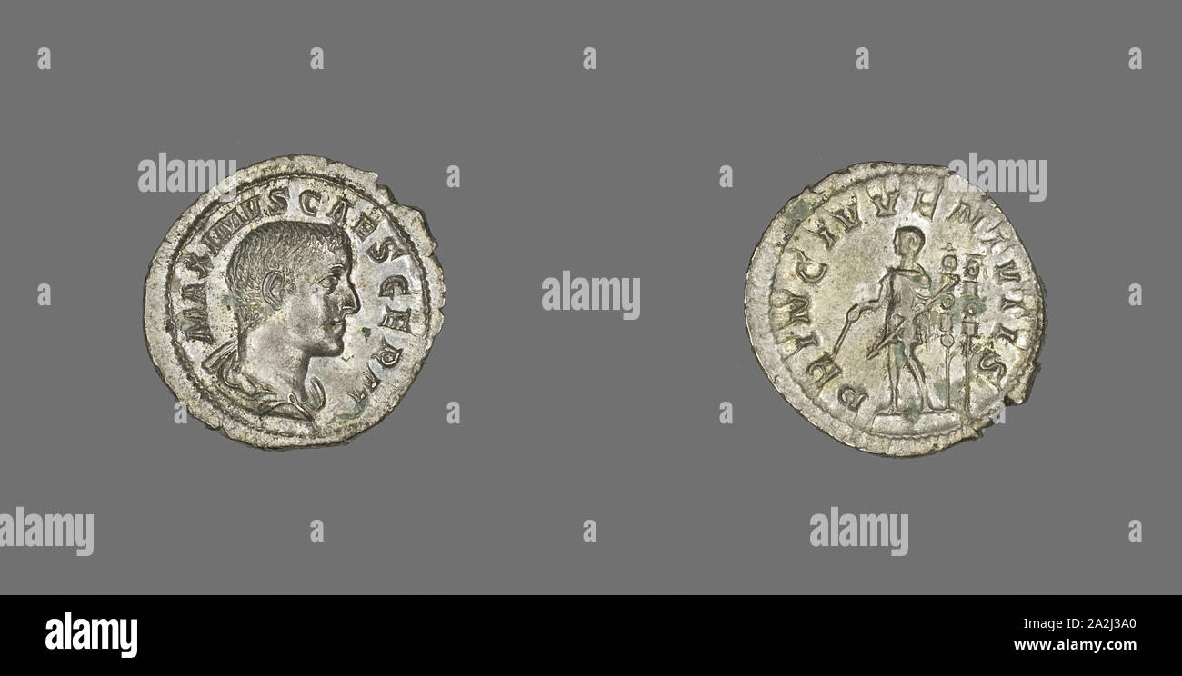 Denario (moneta) raffigurante l'imperatore Maximus, annuncio fine 235/inizio 236, Romano, Roma, argento, Diam. 2.1 cm, 2,14 g Foto Stock