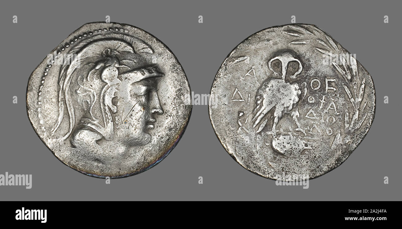 Tetradrachm (moneta) raffigurante la dea Atena, 196/187 BC, greco, Atene, argento, Diam. 3.6 cm, 16.08 g Foto Stock