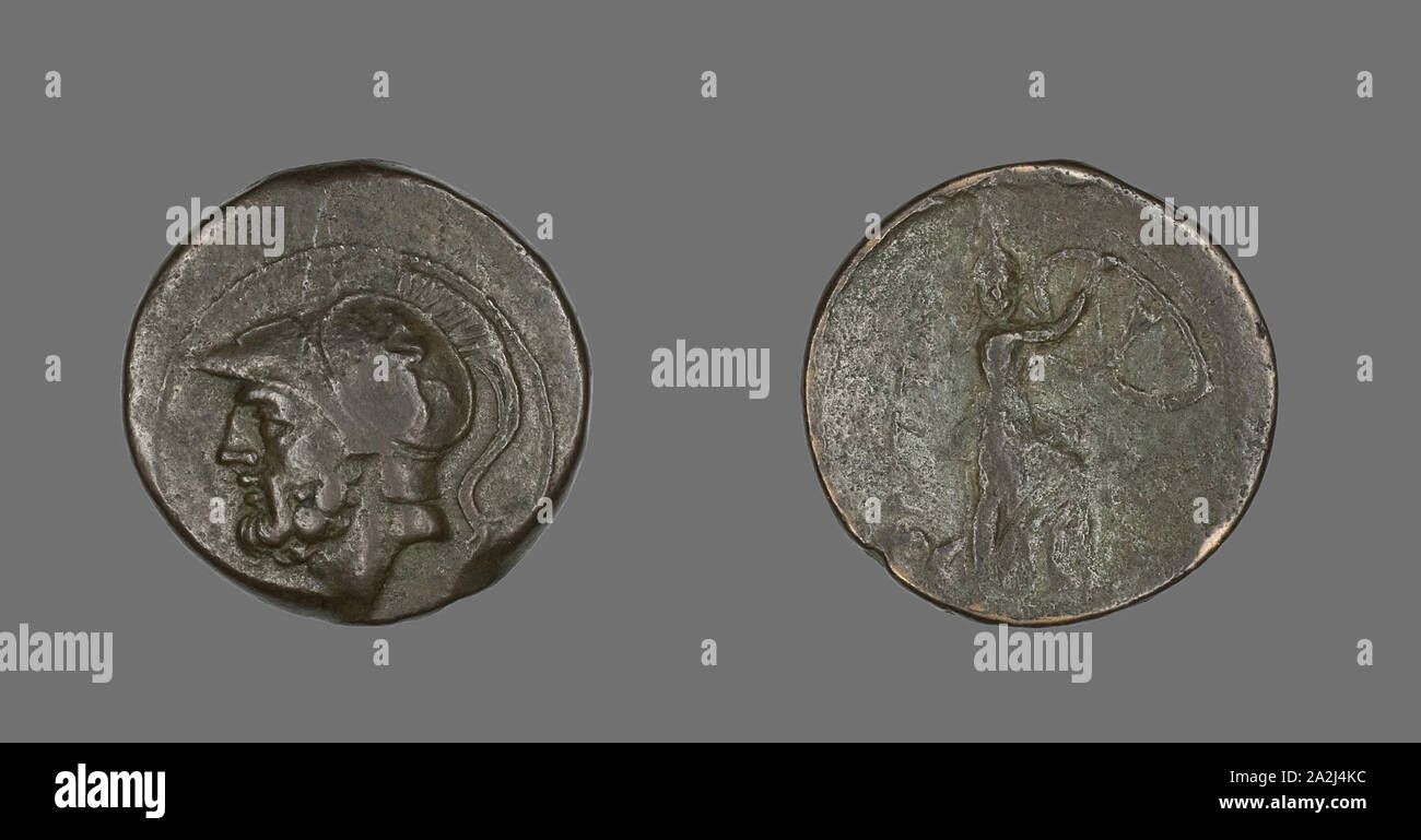 Medaglia raffigurante il dio Marte, circa 282/203 BC, greco, Calabria, bronzo, Diam. 2.6 cm, 14.15 g Foto Stock