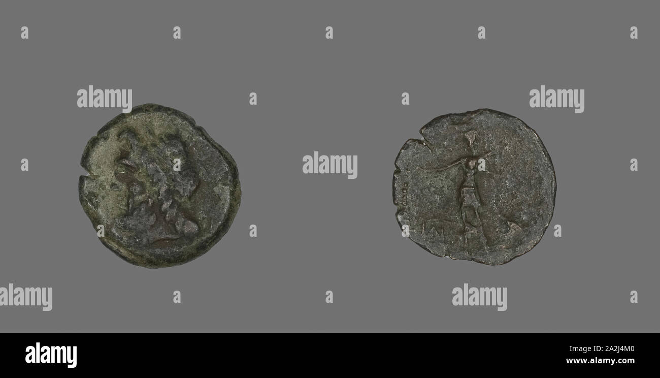Medaglia raffigurante il dio Zeus (?), circa 400 BC o precedente, greco, Grecia, bronzo, Diam. 2 cm, 2,91 g Foto Stock