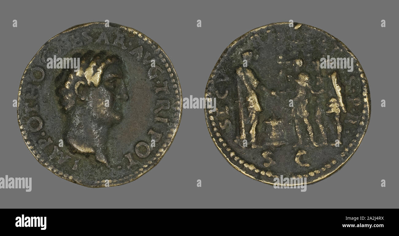 Moneta raffigurante l'imperatore Otho, annuncio 69, Romano, Impero Romano, bronzo, Diam. 3.5 cm, 22.09 g Foto Stock