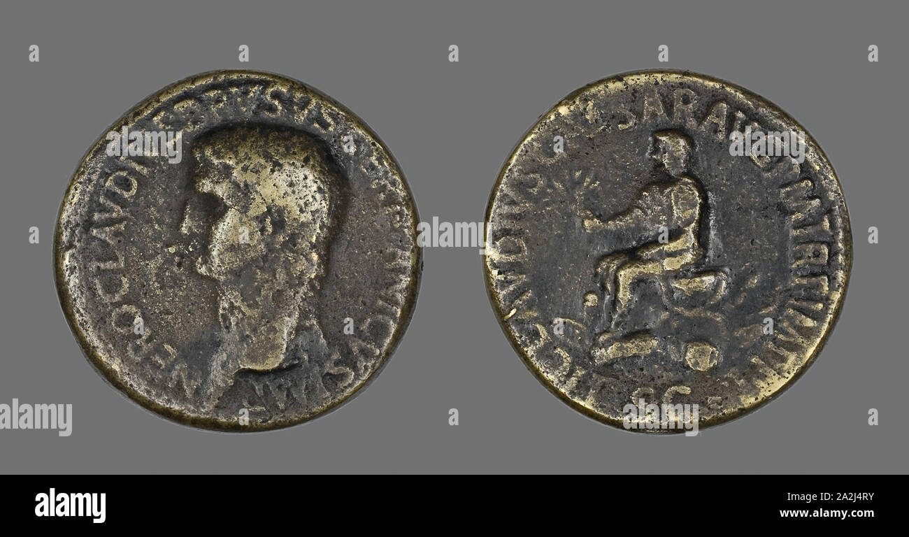 Sestertius (moneta) raffigurante Druso, annuncio 43, Romano, Impero Romano, bronzo, Diam. 3.4 cm, 25.59 g Foto Stock