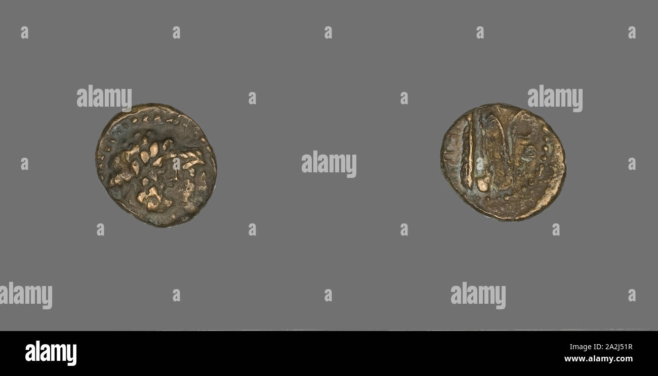 Medaglia raffigurante il dio Zeus e consorte (?), circa 137/127 BC, Fenici, Mediterraneo antico, bronzo, Diam. 1.6 cm, 2,77 g Foto Stock