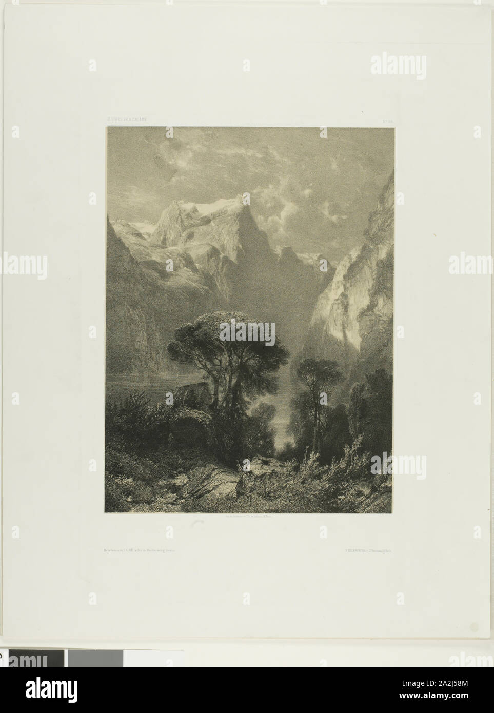 Brunnen, 1852, Alexandre Calame, Swiss, 1810-1864, Svizzera, 278 x 210 mm (nell'immagine), 454 x 352 mm (foglio Foto Stock