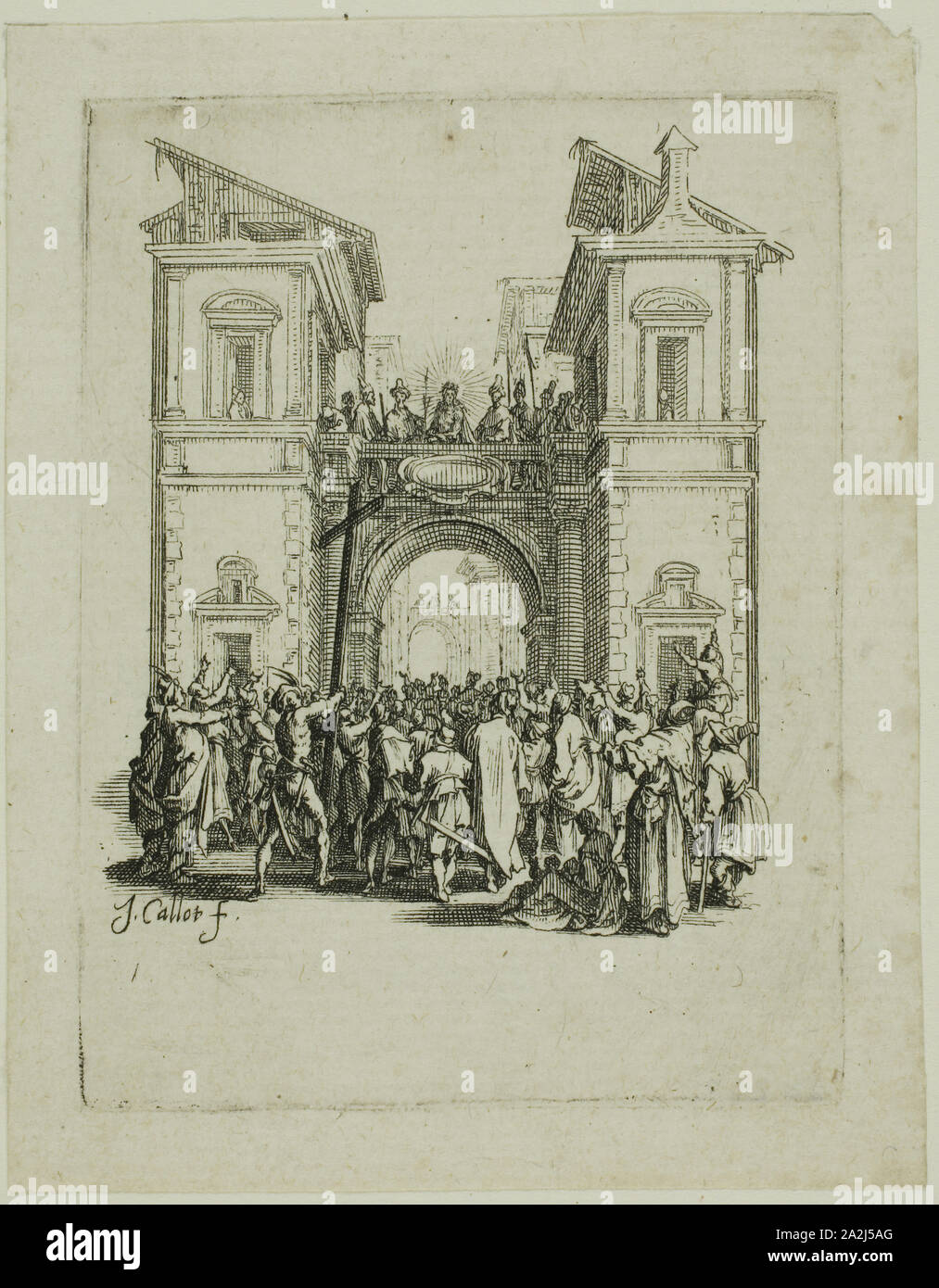 La presentazione al popolo, dal piccolo passione, 1624/31, Jacques Callot, Francese, 1592-1635, Francia, incisione su avorio carta vergata, 76 × 57 mm Foto Stock