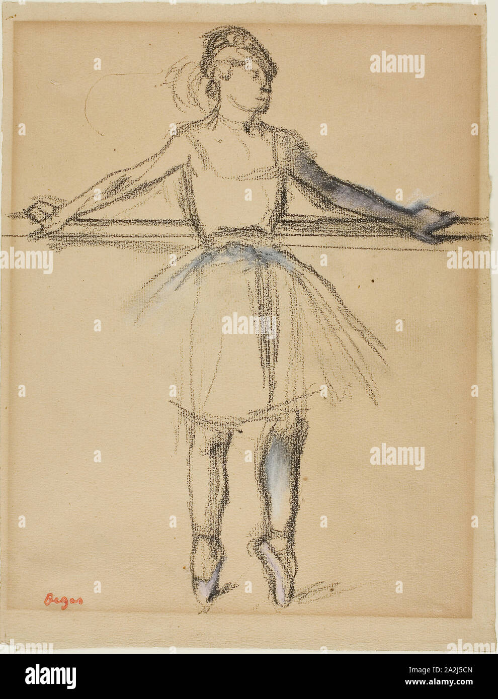 Danzatrice presso il Bar (sul punto), c. 1885, Edgar Degas, Francese, 1834-1917, Francia, antracite con colori pastello e estompe su tan carta vergata, 320 × 244 mm Foto Stock