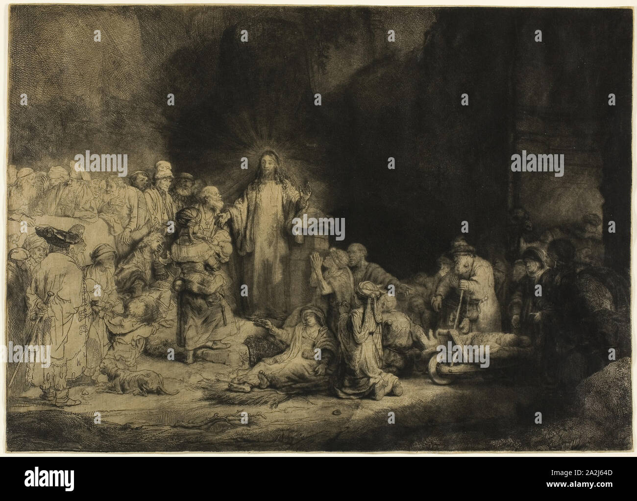 Il fiorino centinaia di stampa, c. 1648, Rembrandt van Rijn, Olandese, 1606-1669, Olanda, incisione e puntasecca su tan carta giapponese, 279 x 393 mm (foglio rifilato alla piastra mark Foto Stock