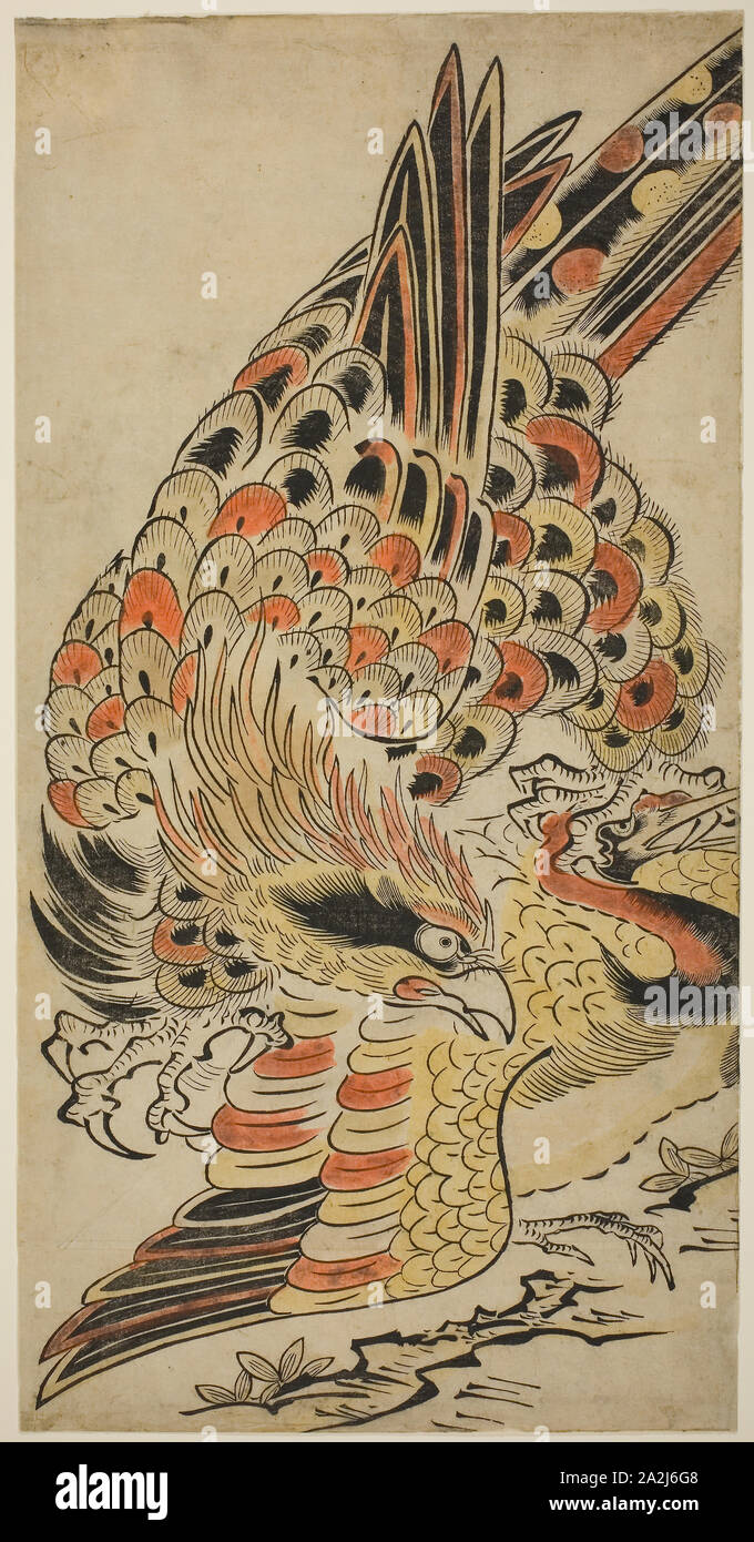 Un falco la cattura di una gru in volo, c. 1715, attribuito a Torii Kiyomasu io, Giapponese, attivo c. 1704-18 (?), Giappone, colorate a mano woodblock print, verticale o-oban, tan-e, 56,0 x 28,5 cm Foto Stock