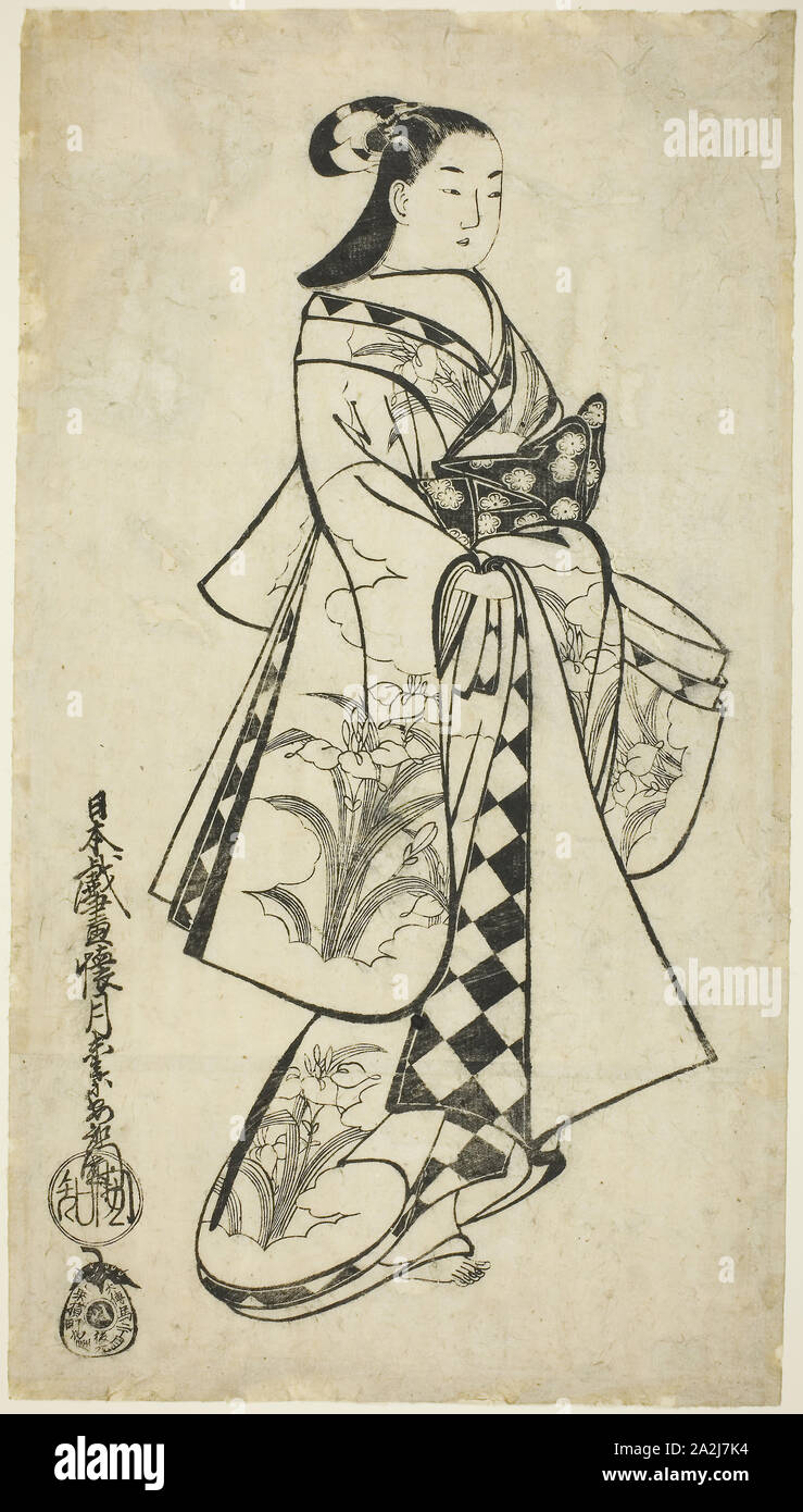 Bellezza permanente, c. 1714, Kaigetsudo Anchi, Giapponese, attivo c. 1704-16, Giappone, Woodblock stampa, sumizuri-e, verticale o-oban, 22 1/4 × 12 1/2 in Foto Stock