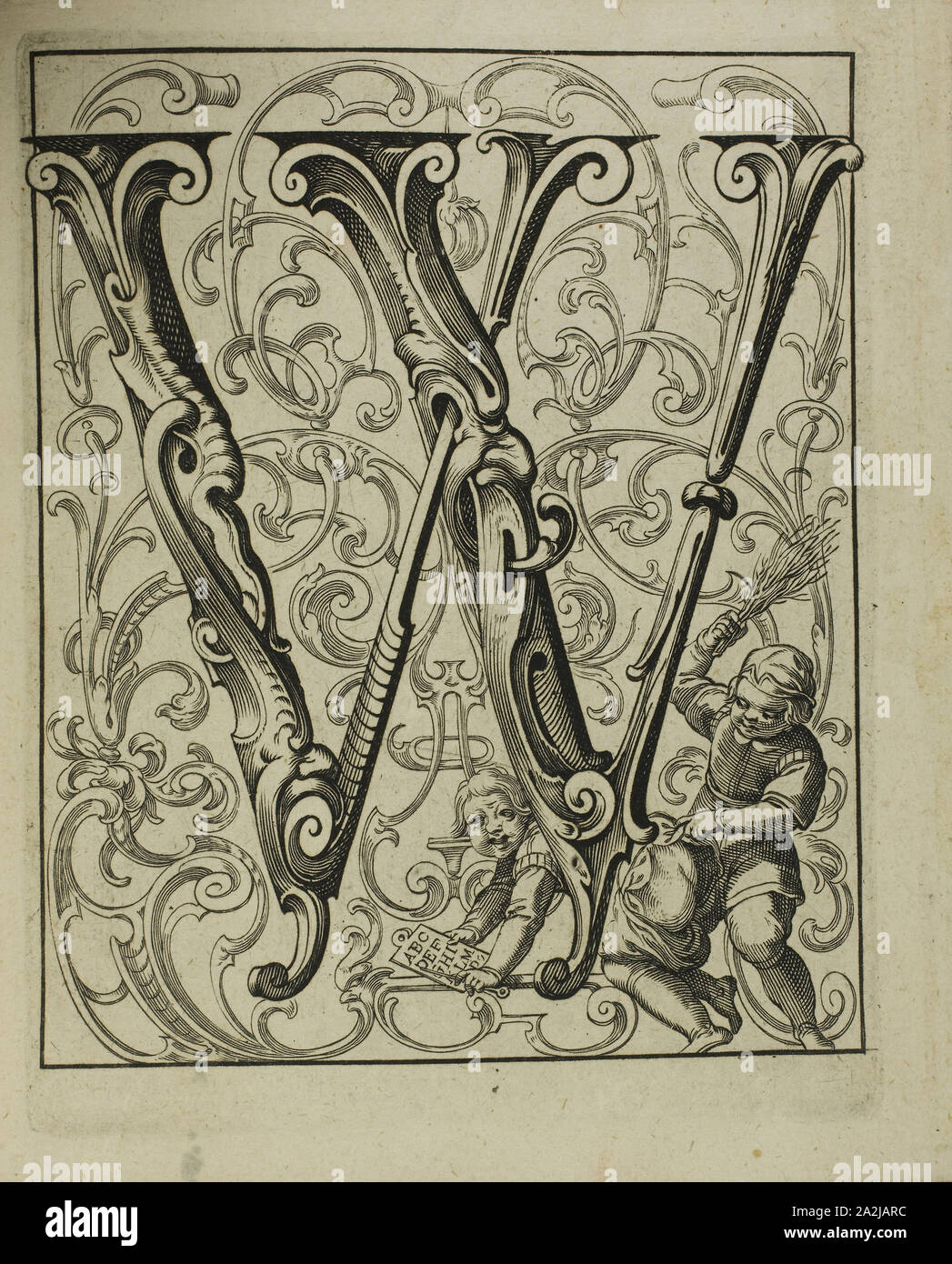 Alfabeto, 1627, Lucas Kilian, Tedesco, 1579-1637, Germania, prenota con 24 acqueforti, legato in crimson levante con marmo, endpapers foglietto esterno caso, 168 x 142 mm (foglio), 170 x 150 (attacco chiuso Foto Stock