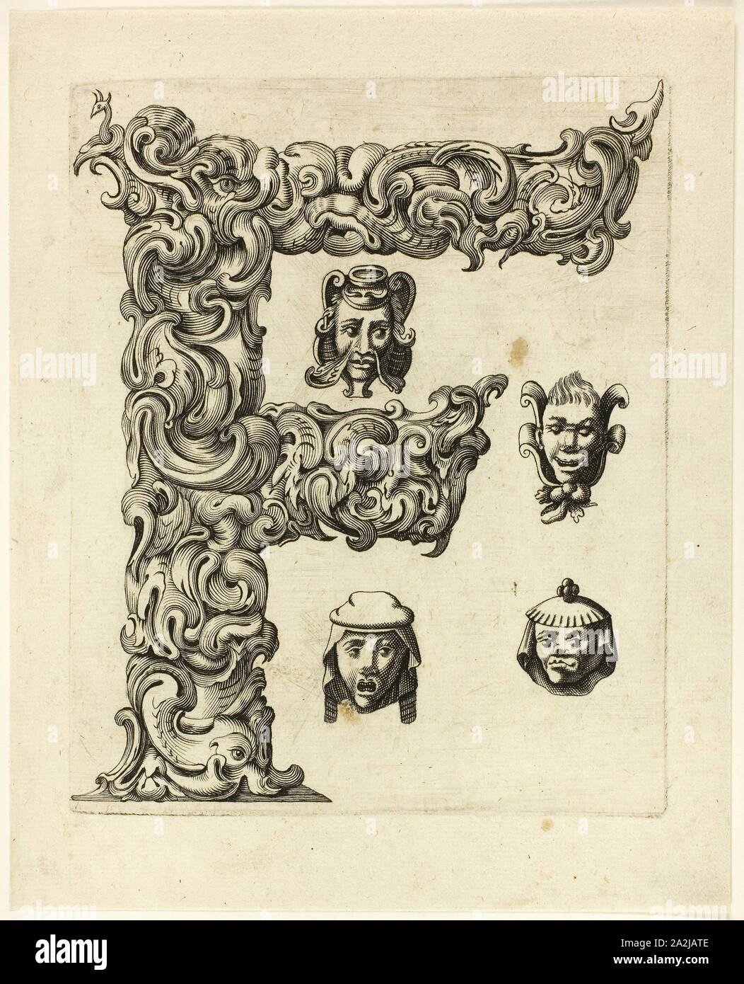 Lettera F, 1630, Peter Aubry, Tedesco, 1596-1668, Germania, incisioni su carta, 217 x 174 mm Foto Stock