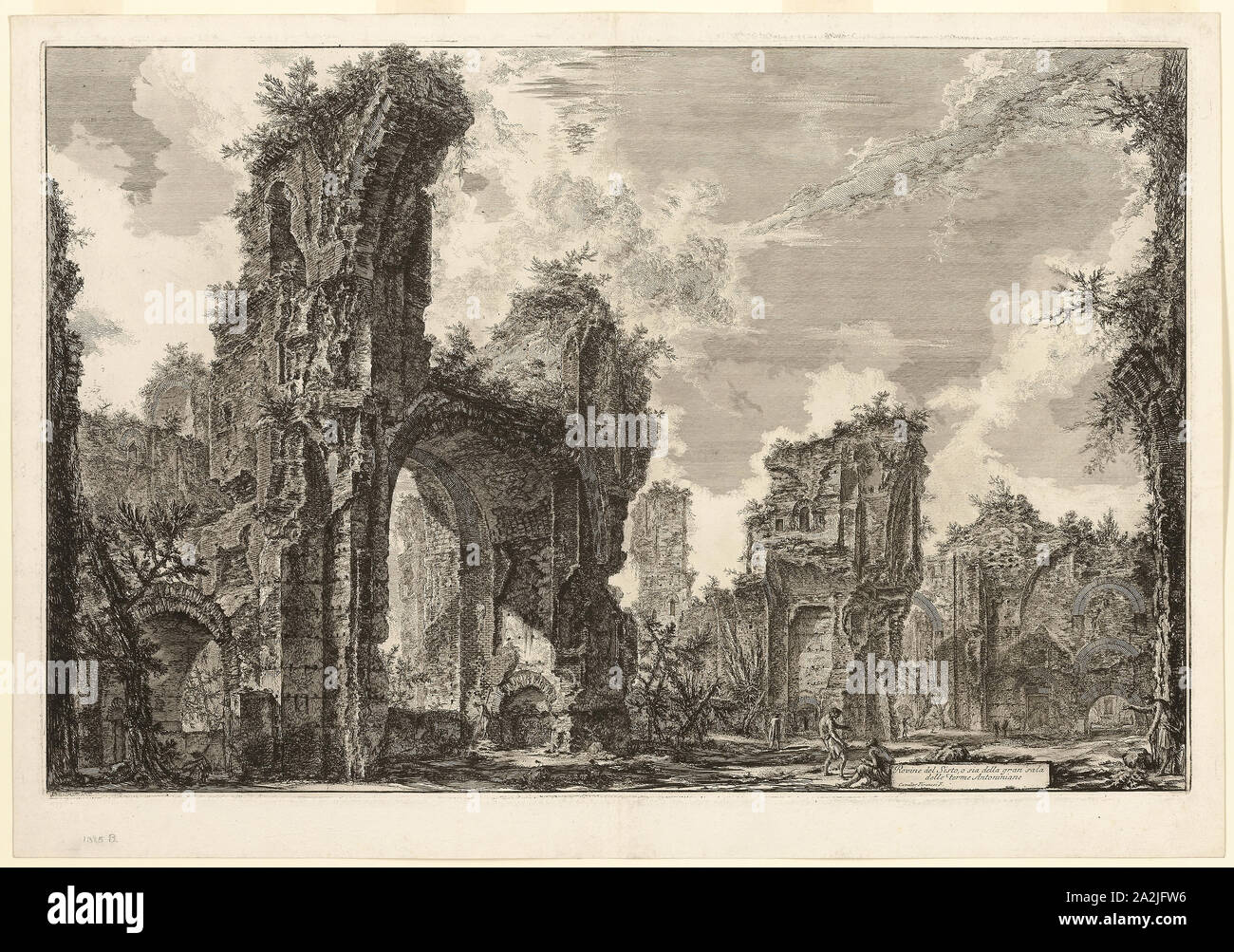 Rovine del Xystus [un lungo portico aperto utilizzato per esercizi di atletica], la sala centrale del Antonine [TERME Le Terme di Caracalla], da vedute di Roma, 1765, Giovanni Battista Piranesi, Italiano, 1720-1778, Italia, incisione su avorio pesante carta vergata, 425 x 650 mm (nell'immagine), 430 x 656 mm (piastra), 481 x 690 mm (foglio Foto Stock