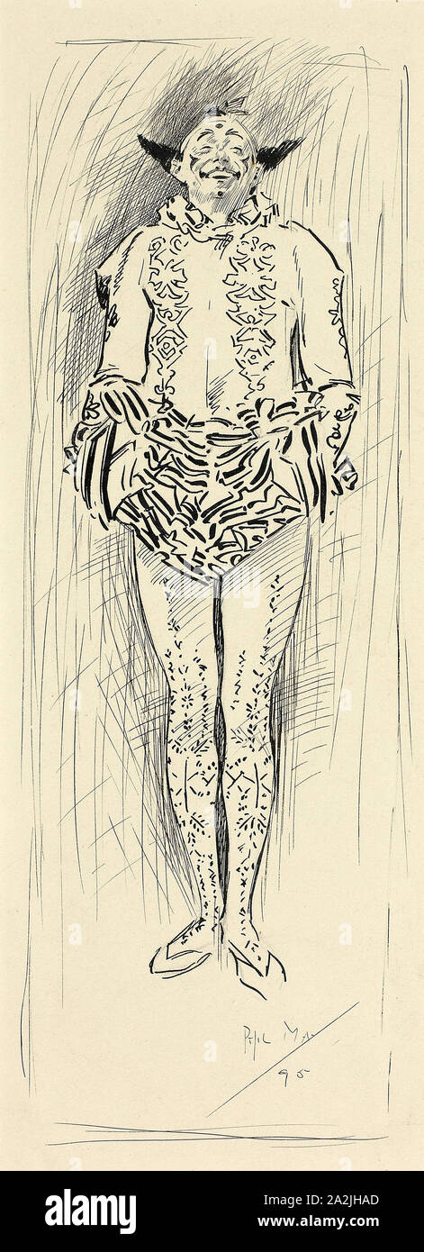 Pierrot, 1895, Philipp William può, Inglese, 1864-1903, Inghilterra, penna e inchiostro nero su tracce di grafite su buff carta velina, carta di 355 × 237 mm Foto Stock