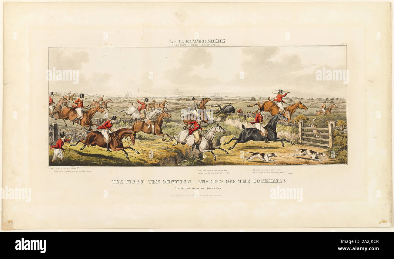 I primi dieci minuti, la piastra due da Leicestershire Hunt, pubblicato nel 1825, Giovanni Dean Paul (Inglese, 1775-1852), pubblicata da Thomas McLean (Inglese, 1788-1875), Inghilterra, colorate a mano acquatinta su avorio carta intessuta, 225 × 561 mm (nell'immagine), 329 × 633 mm (piastra), 425 × 729 mm (foglio Foto Stock