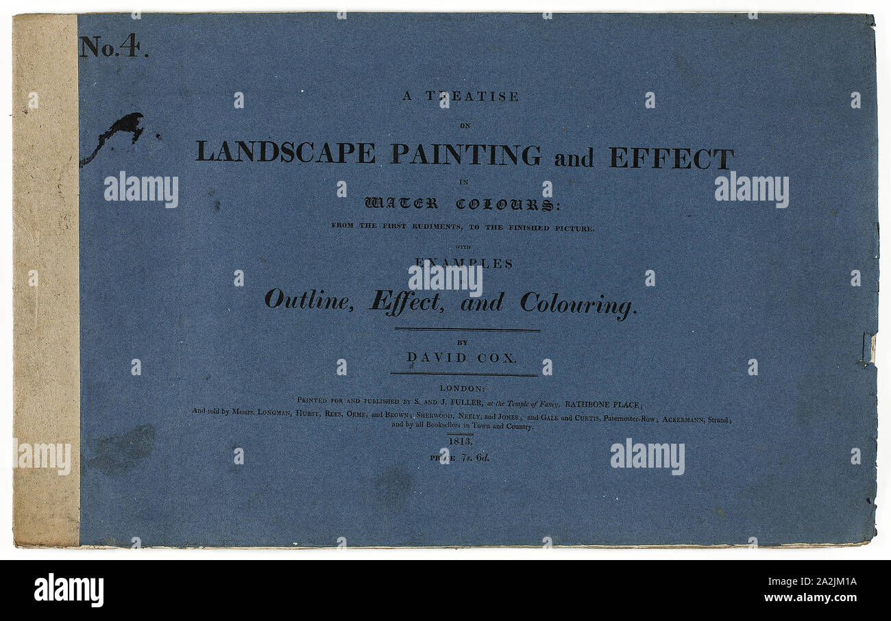Un Trattato della pittura di paesaggio e di effetto in acqua colori: dai primi rudimenti, a quadro finito n. 4, 1813, David Cox, il sambuco (Inglese, 1783-1859), pubblicata da S. E J. Fuller (Inglese del XIX secolo), Inghilterra, prenota con sei acqueforti e stampa tipografica in nero su carta velina crema carta, nella casella, 301 × 488 × 4 mm (libro), 335 × 509 × 45 mm (bo Foto Stock