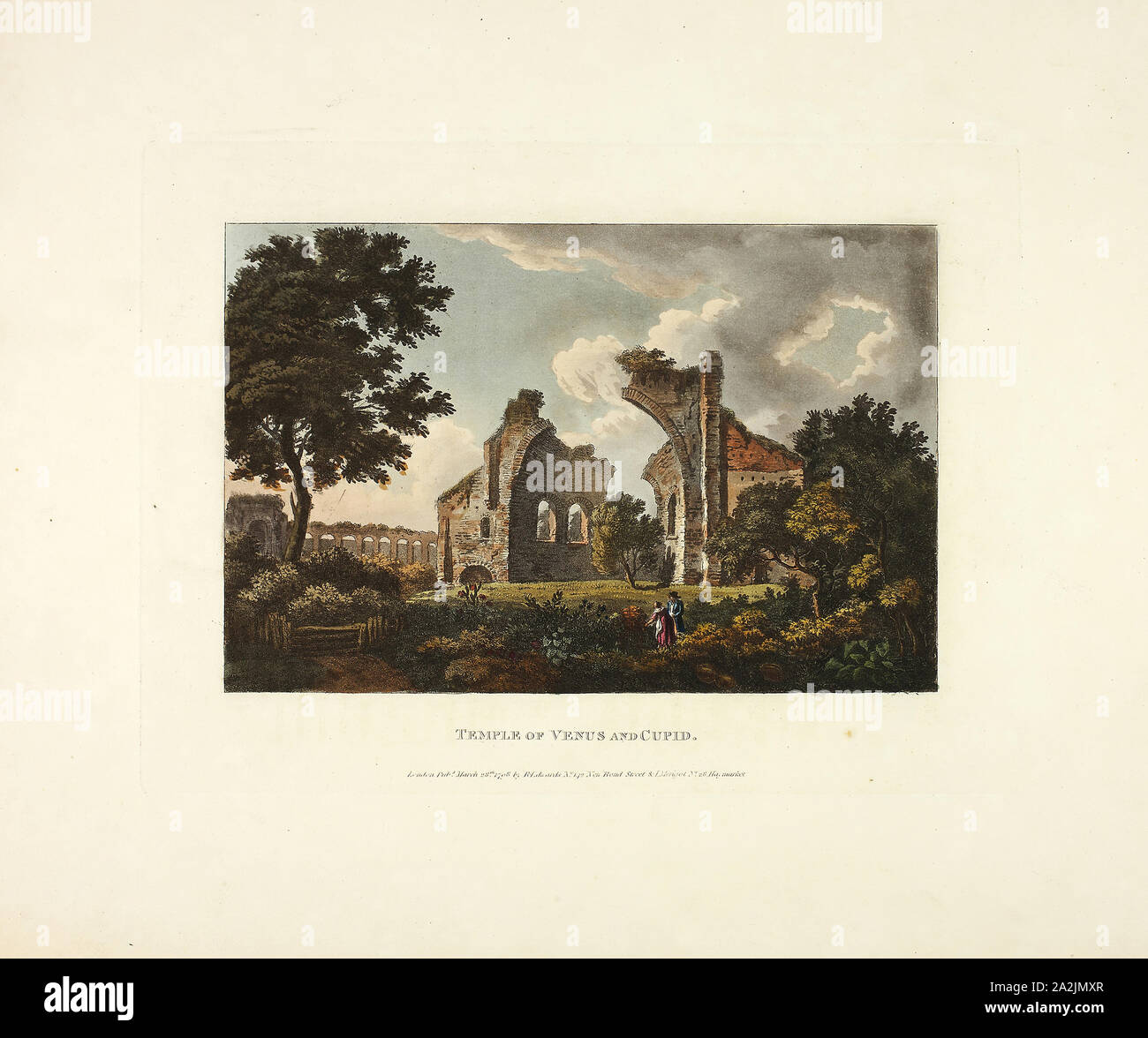 Tempio di Venere e Amore, piastra di dodici dalle rovine della Roma, pubblicato il 23 marzo 1798, M. Dubourg, (Inglese, active 1786-1838), pubblicato da J. Merigot (italiano, sconosciuto), Inghilterra, colorate a mano la puntasecca su carta, 330 × 448 mm (foglio Foto Stock