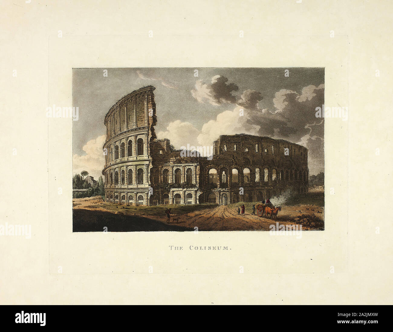 Il Colosseo, la piastra quindici dalle rovine della Roma, pubblicato 1796/98, M. Dubourg, (Inglese, active 1786-1838), pubblicato da J. Merigot (italiano, sconosciuto), Inghilterra, colorate a mano la puntasecca su carta, 330 × 448 mm (foglio Foto Stock