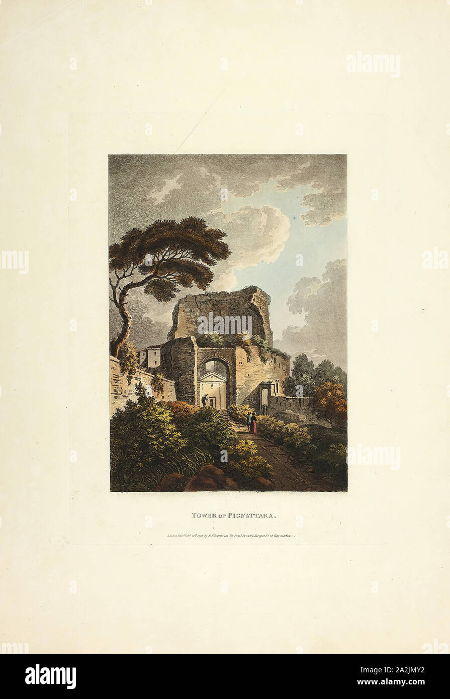 Torre di Pignattara, piastra di ventidue dalle rovine della Roma, pubblicata il 20 febbraio 1798, M. Dubourg, (Inglese, active 1786-1838), pubblicato da J. Merigot (italiano, sconosciuto), Inghilterra, colorate a mano la puntasecca su carta, 448 × 330 mm (foglio Foto Stock