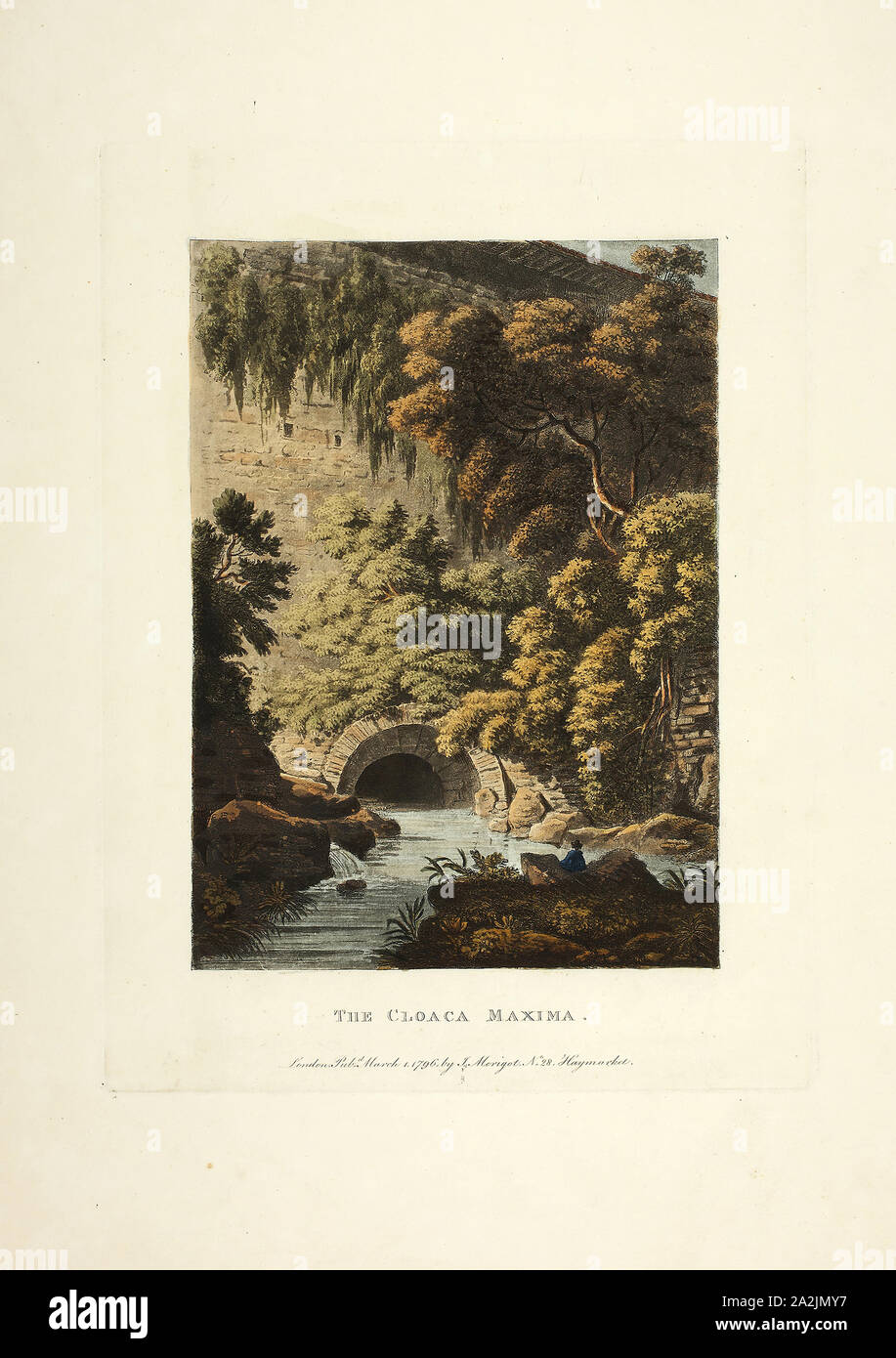 La Cloaca Maxima, piastra tre dalle rovine di Roma, pubblicata il 1 marzo, 1796, M. Dubourg, (Inglese, active 1786-1838), pubblicato da J. Merigot (italiano, sconosciuto), Inghilterra, colorate a mano la puntasecca su carta, 448 × 330 mm (foglio Foto Stock