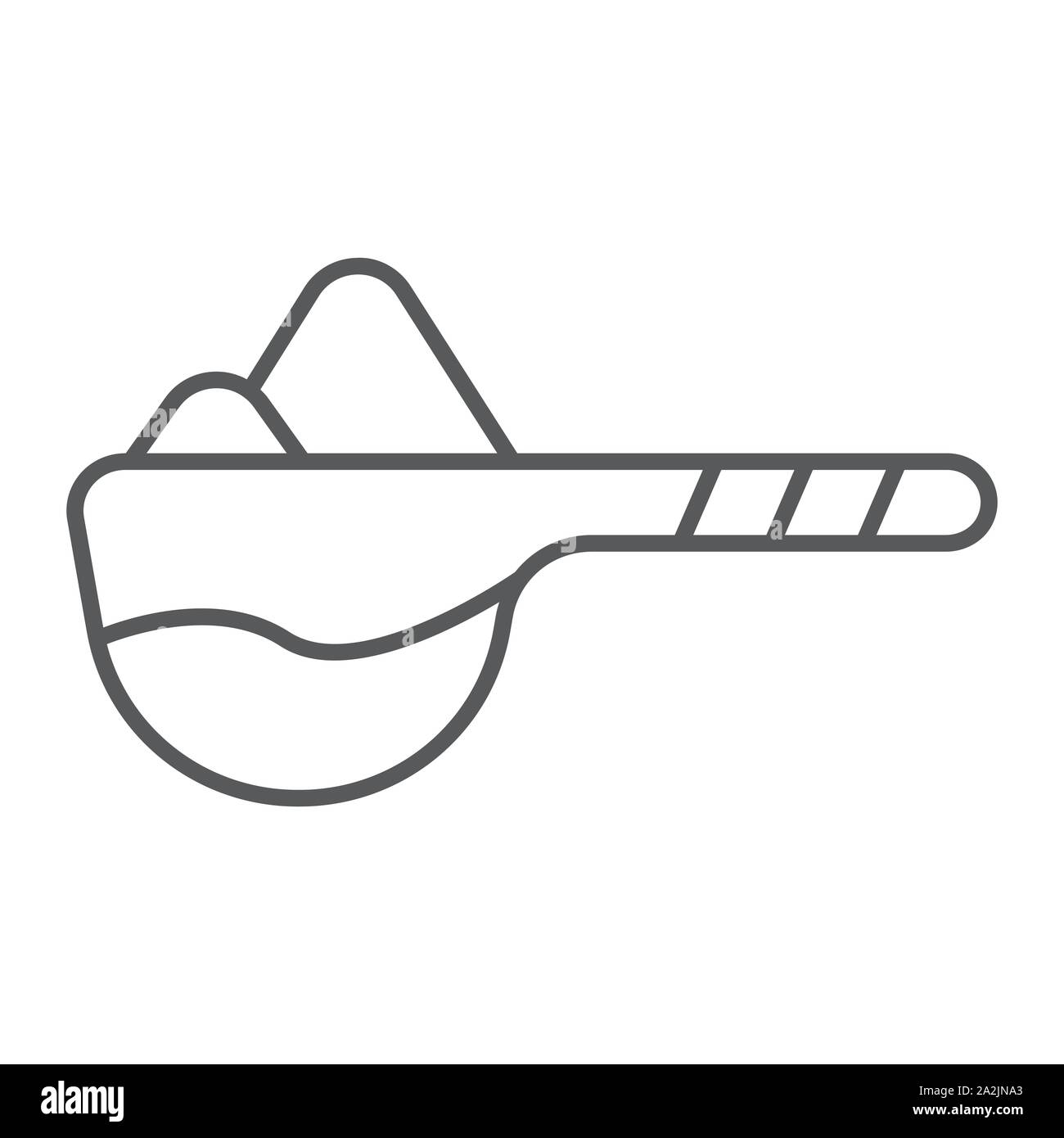 Lavaggio cucchiaio di polvere sottile linea icona, servizio lavanderia e lavaggio, misurino segno, grafica vettoriale, un modello lineare su uno sfondo bianco. Illustrazione Vettoriale
