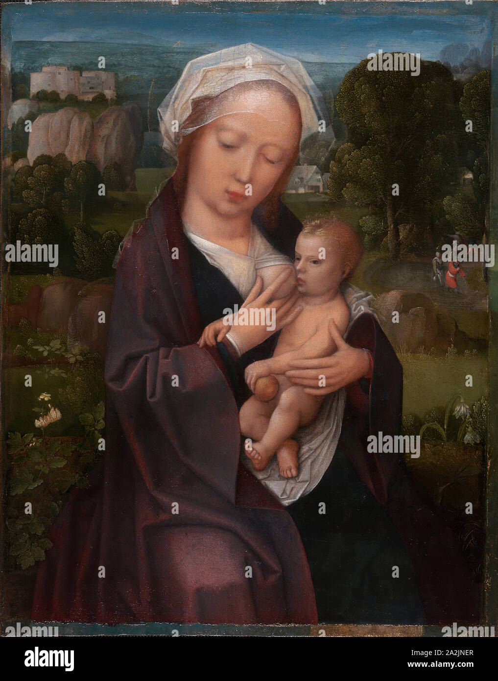 Madonna e Bambino, 1515/25, officina di Adriaen Isenbrant, Netherlandish, attivo dal 1510, morì prima di luglio 21, 1551, Belgio, olio su pannello, 40,4 × 31,6 cm (15 7/8 × 12 7/16 in.), superfici verniciate: 38,7 × 30,5 cm (15 1/4 × 12 in Foto Stock