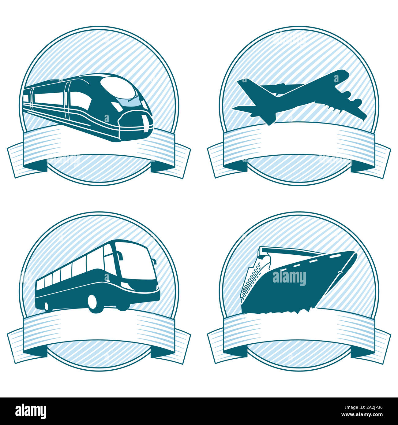 Icone di trasporto su uno sfondo bianco. - Illustrazione Foto Stock